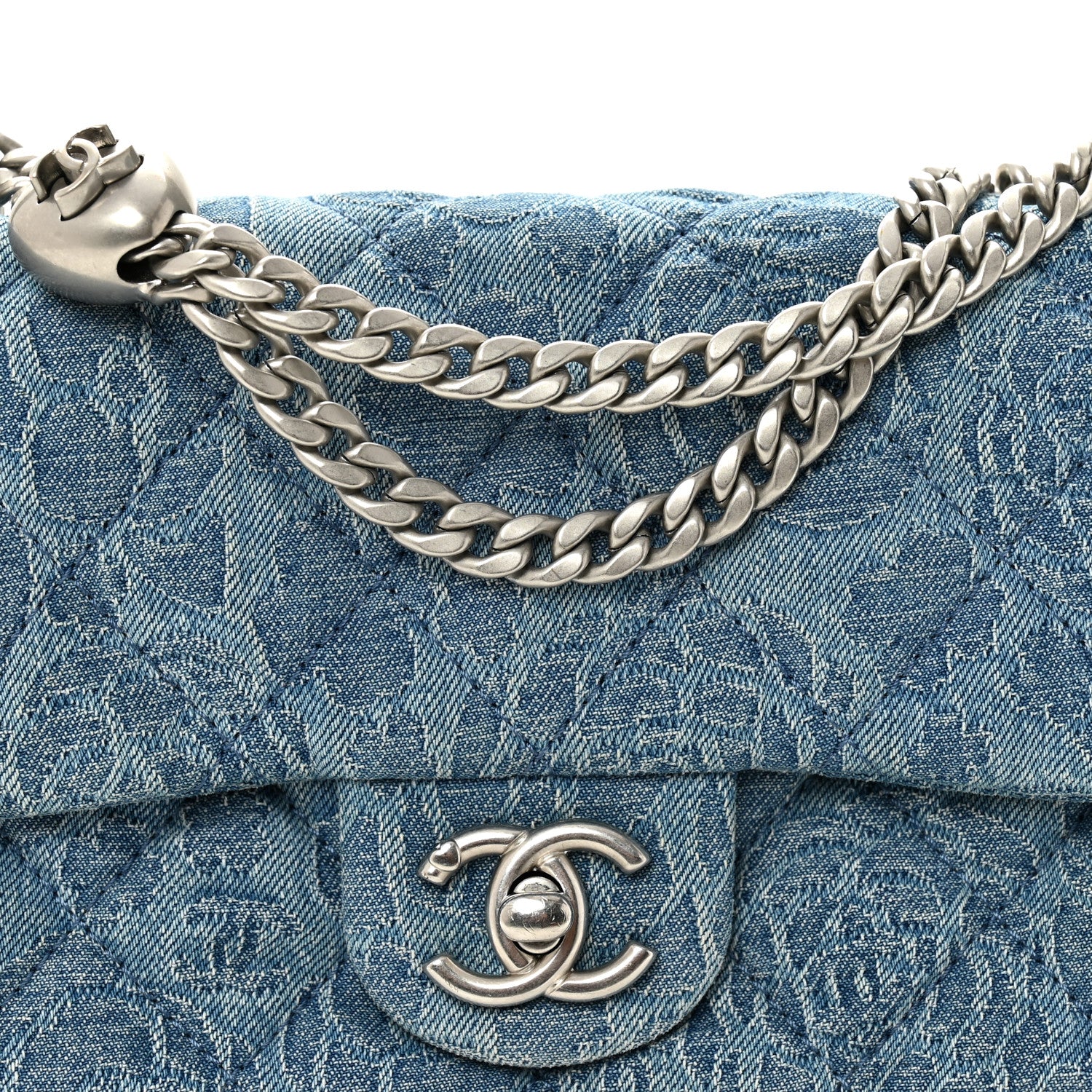 Denim Quilted Camellia Sweetheart Mini Rectangular Flap Blue - Image 8