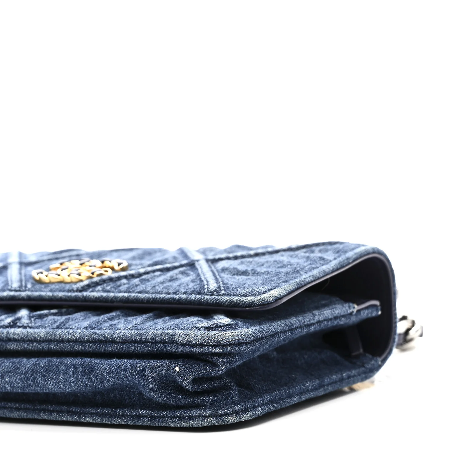 Denim Quilted Chanel 19 Wallet On Chain WOC Blue - Image 11