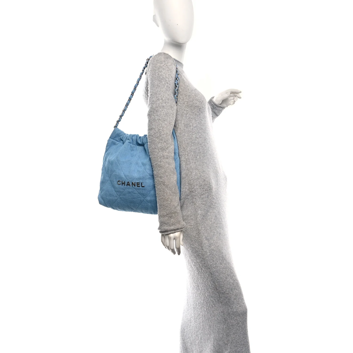Denim Quilted Chanel 22 Light Blue - Image 2