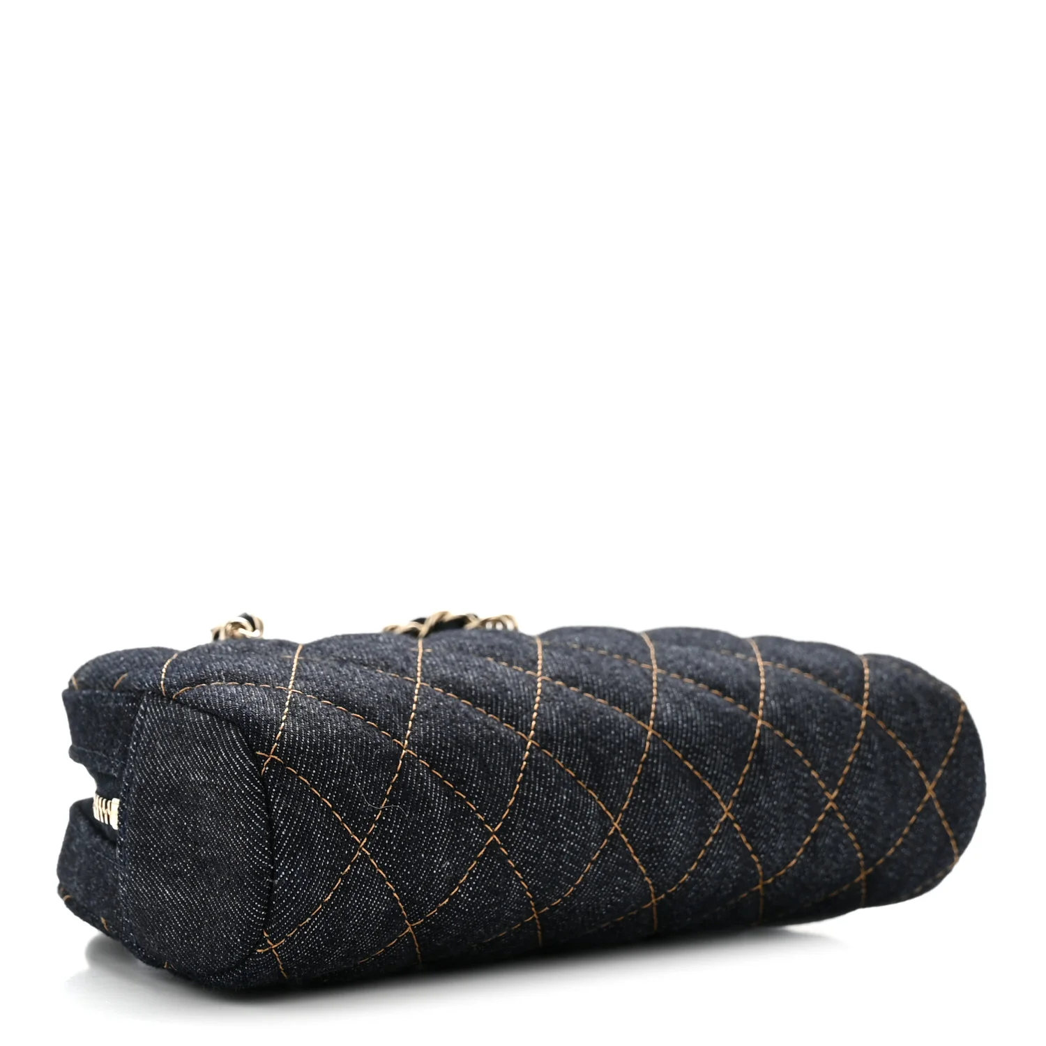 Denim Quilted Clutch With Chain Dark Blue Orange - Image 4