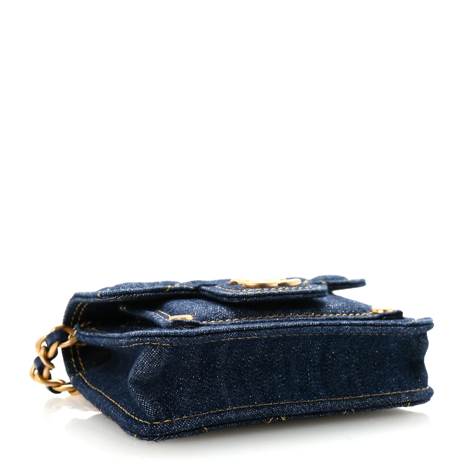 Denim Quilted Double You Card Holder On Chain Blue - Image 4