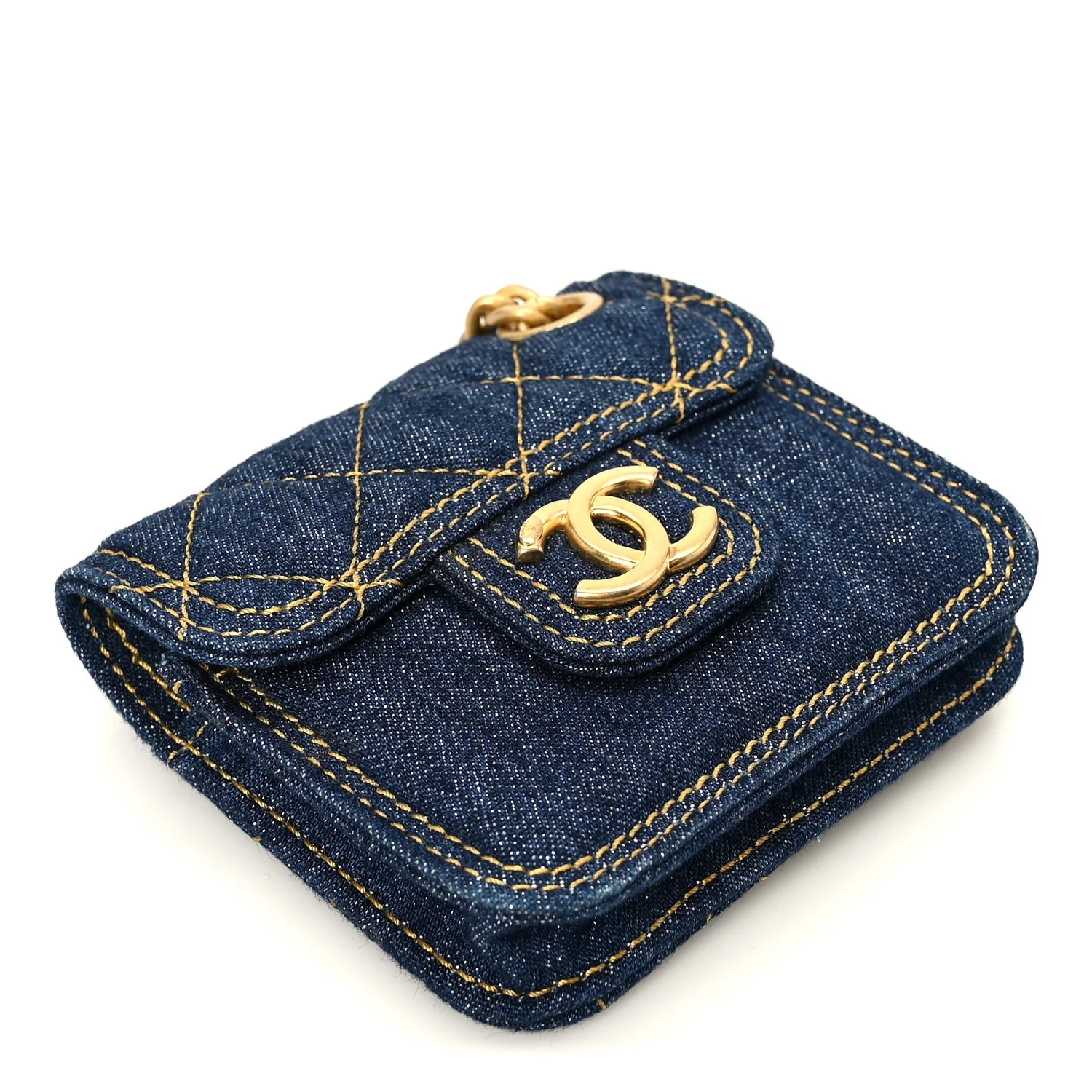 Denim Quilted Double You Flap Bag Charm Blue - Image 4