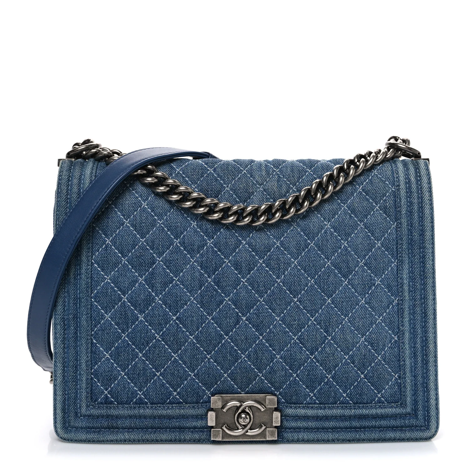 Denim Quilted Large Boy Flap Blue
