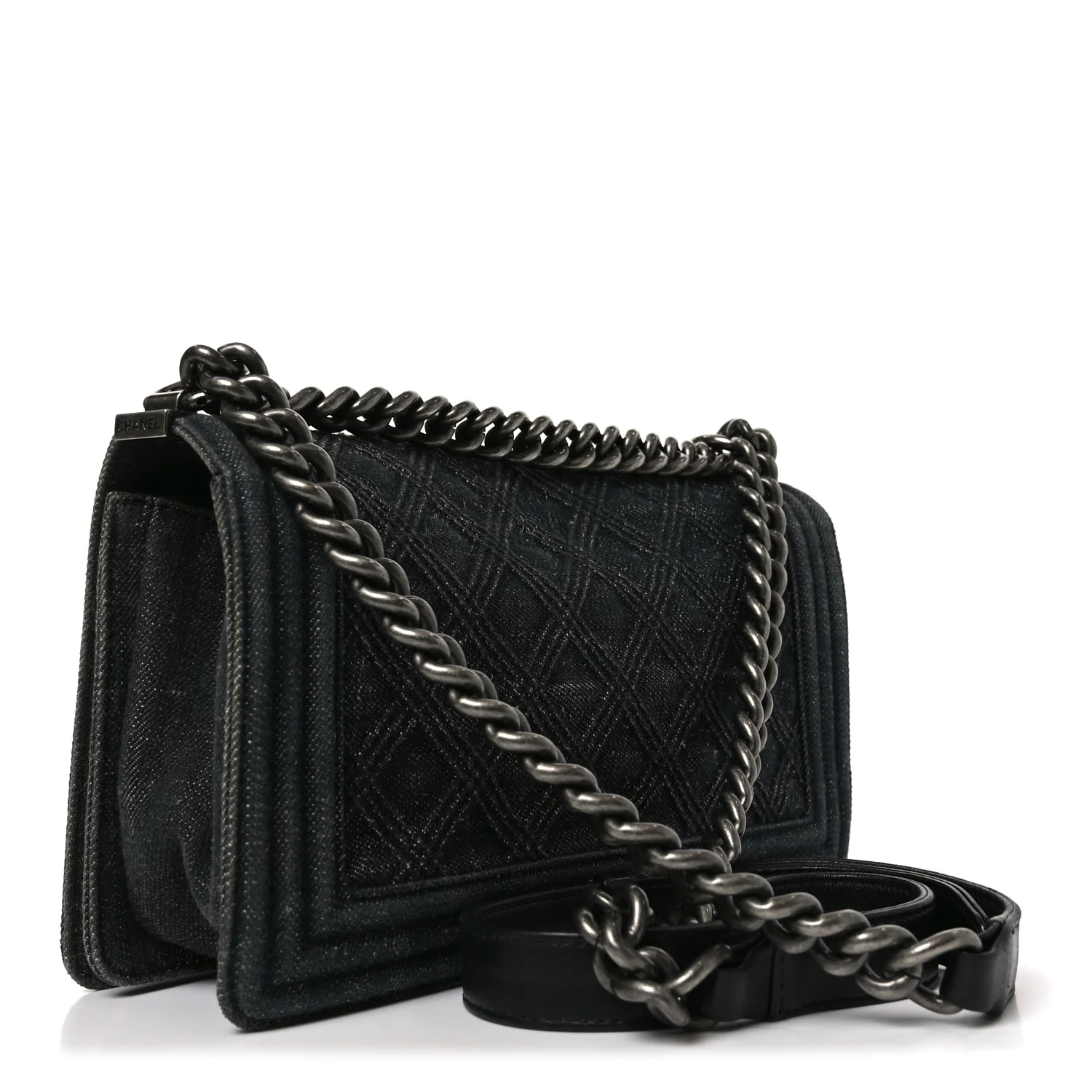 Denim Quilted Medium Boy Flap Black - Image 3