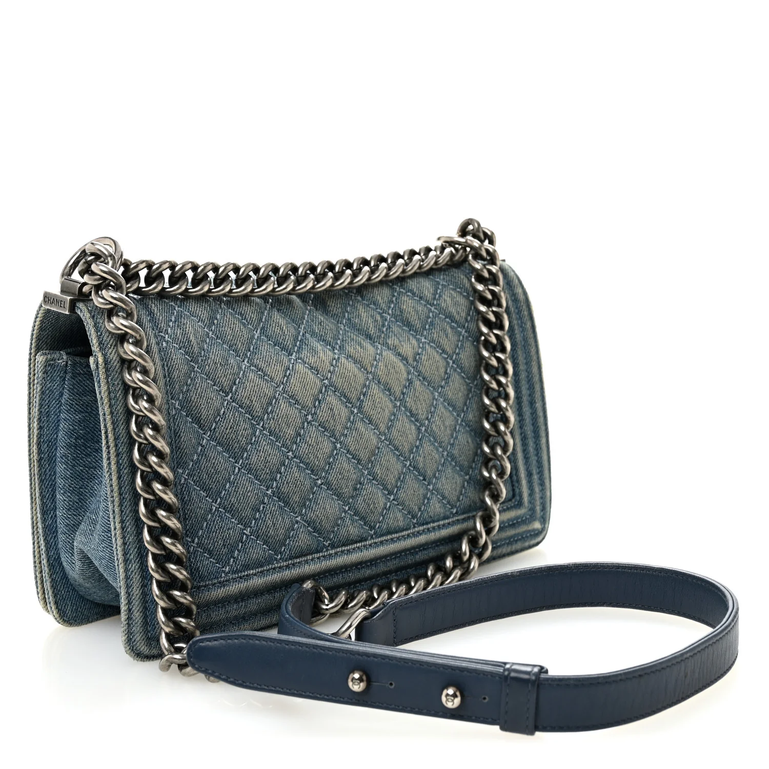 Denim Quilted Medium Boy Flap Blue - Image 3