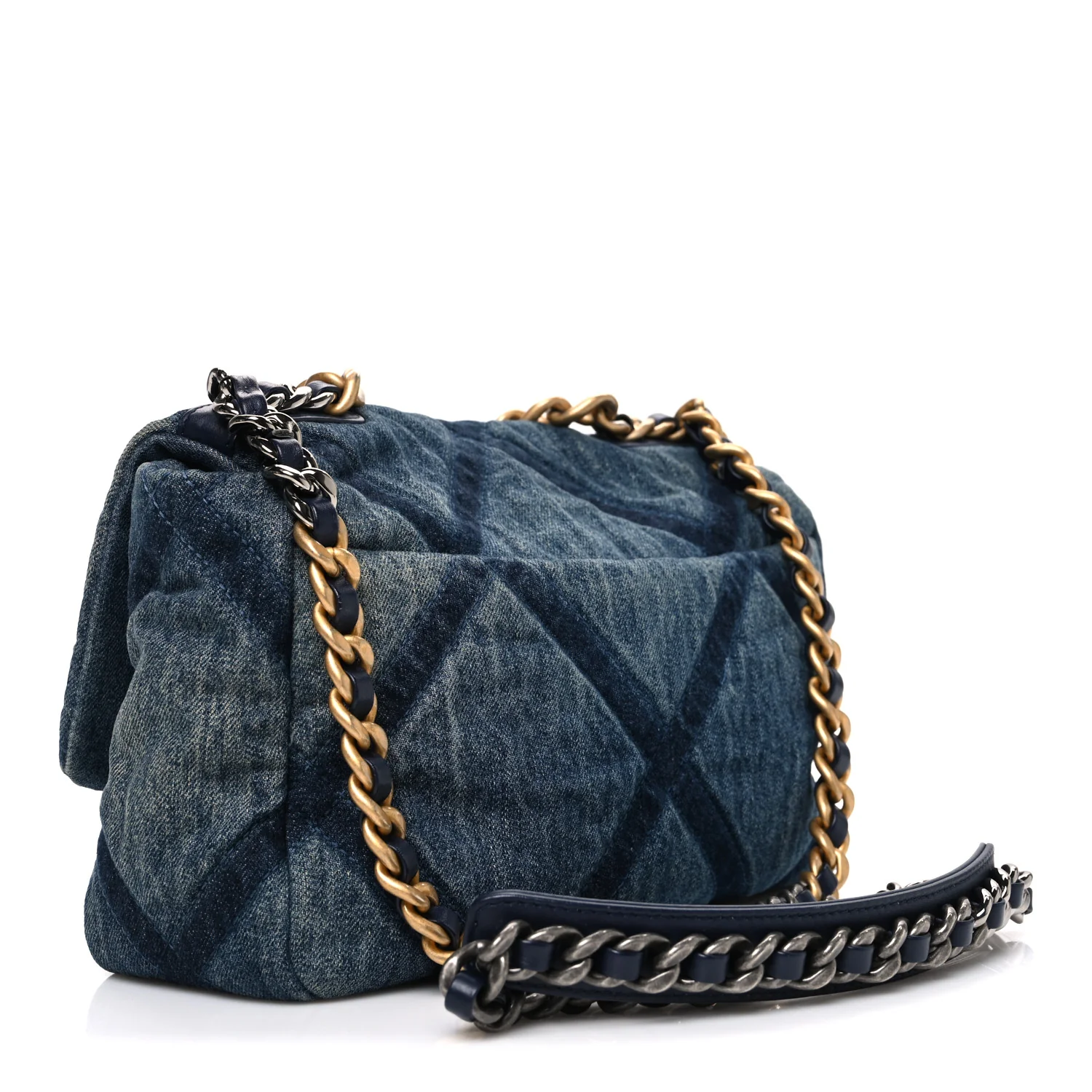Denim Quilted Medium Chanel 19 Flap Blue - Image 3