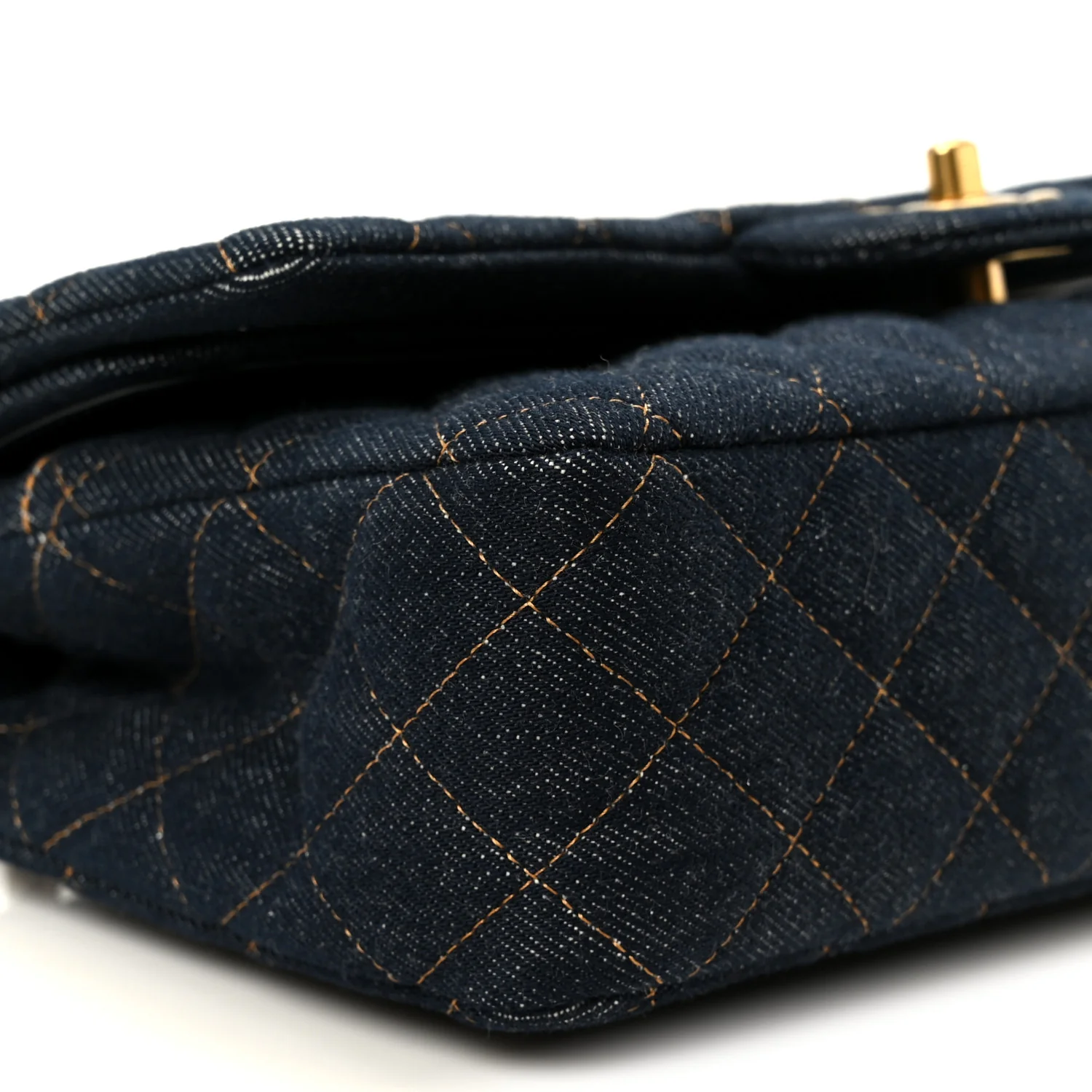 Denim Quilted Medium Double Flap Dark Blue - Image 10