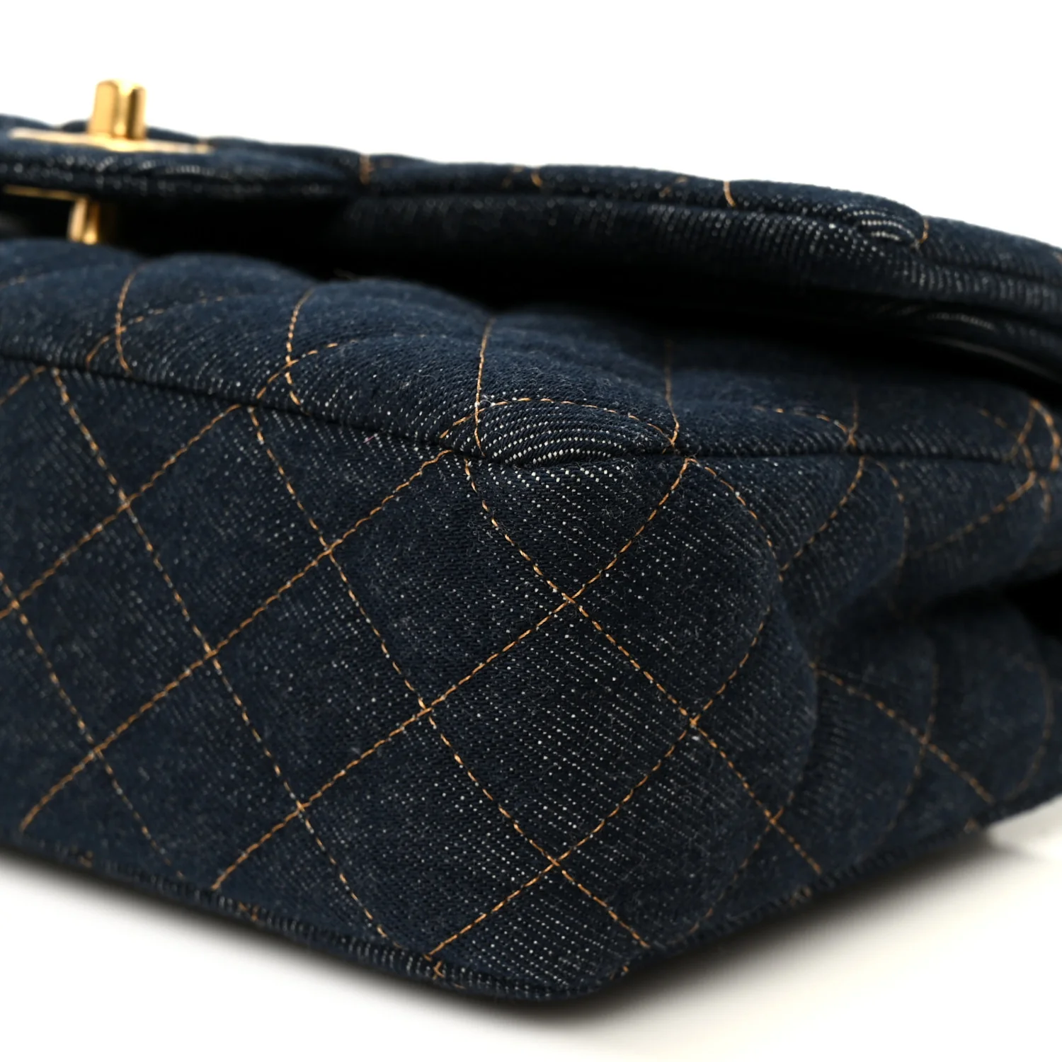 Denim Quilted Medium Double Flap Dark Blue - Image 11