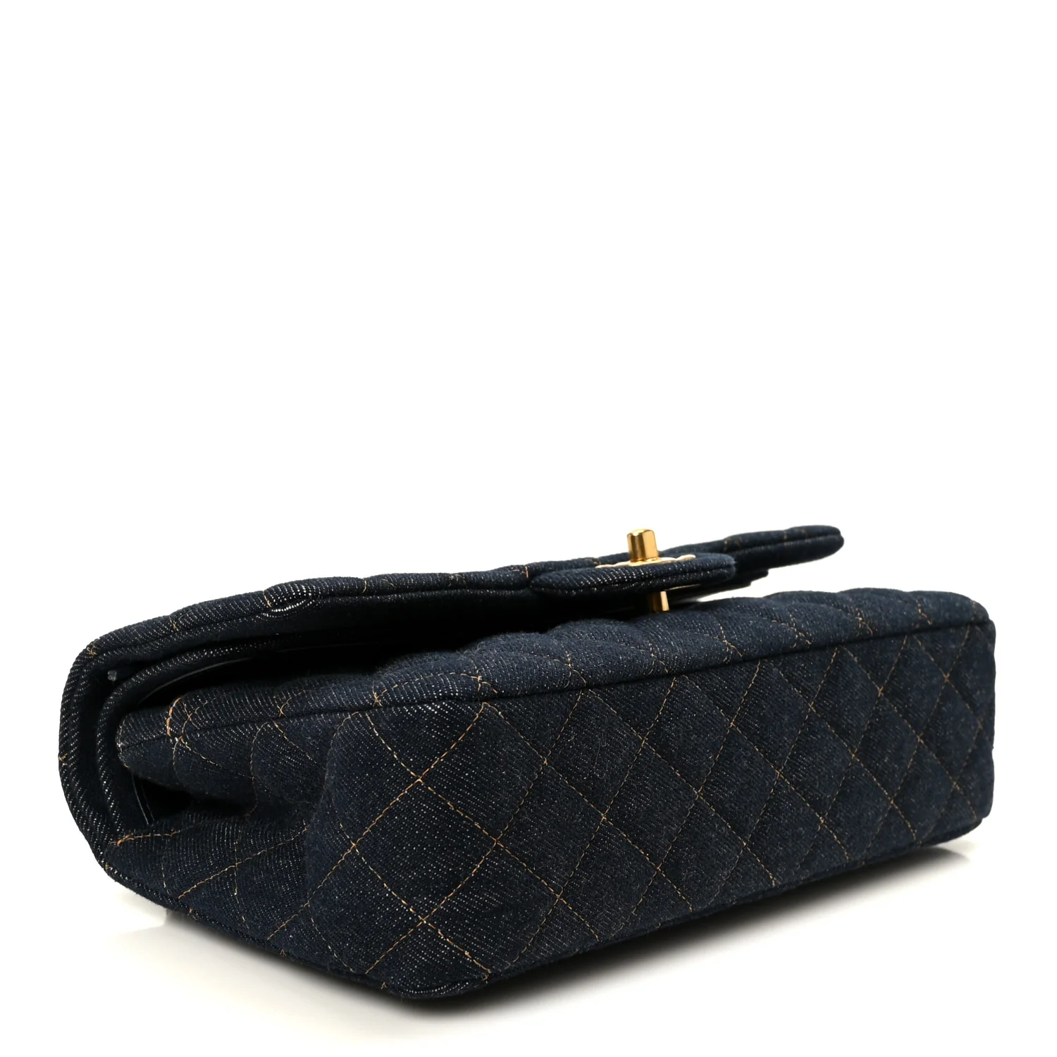 Denim Quilted Medium Double Flap Dark Blue - Image 4