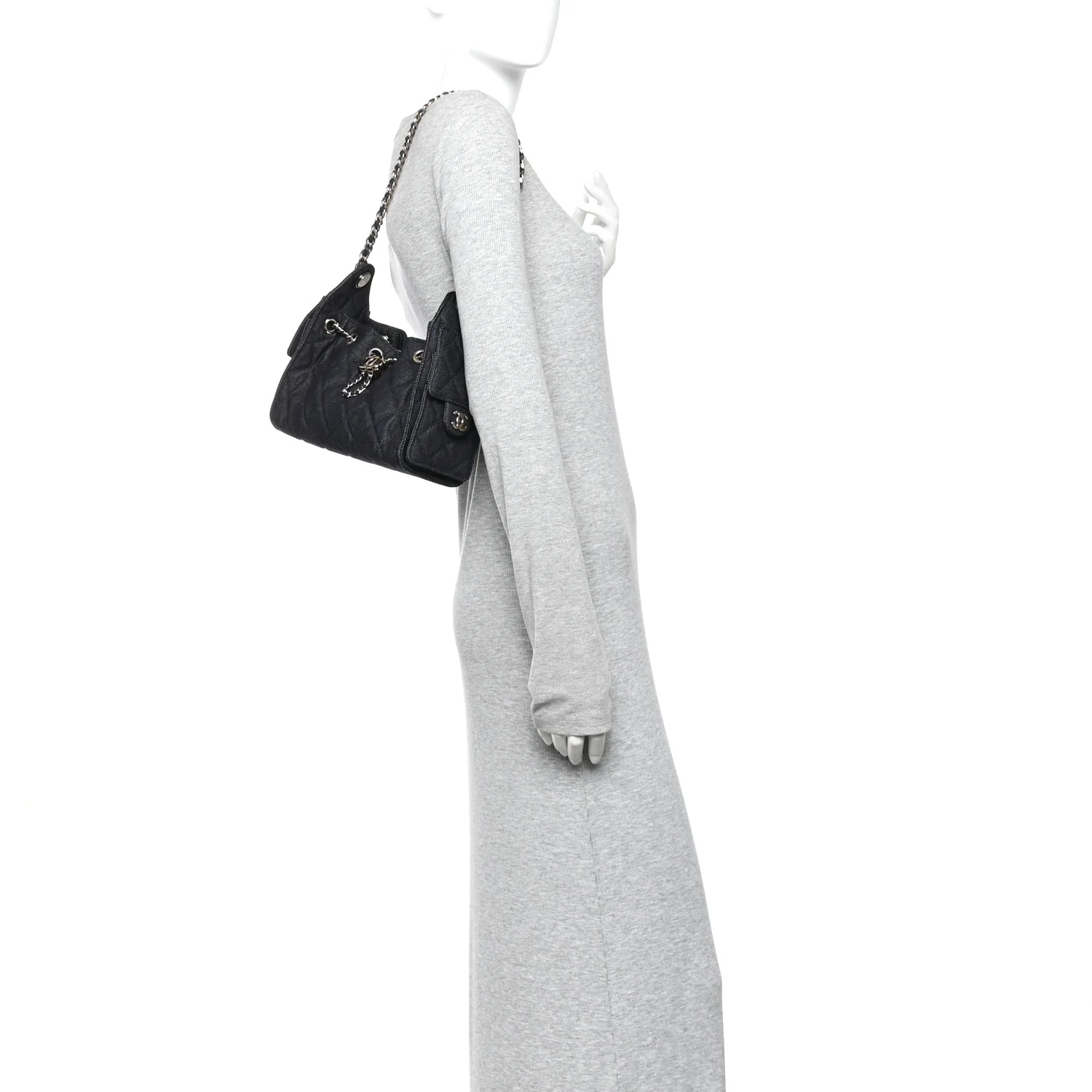 Denim Quilted Mini Chanel 25 Handbag Dark Blue - Image 2