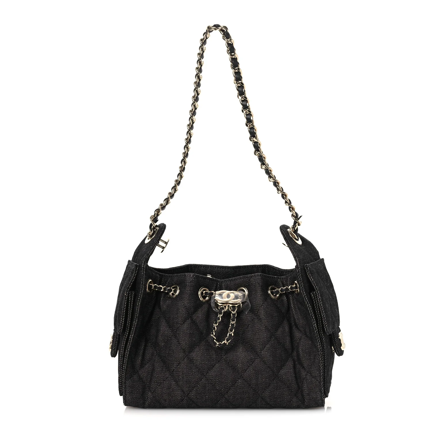 Denim Quilted Mini Chanel 25 Handbag Dark Blue