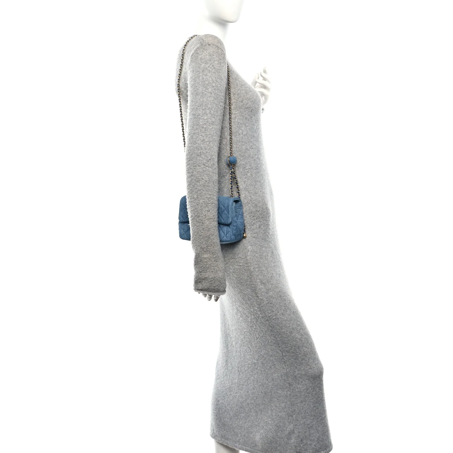 Denim Quilted Mini Pearl Crush Flap Blue - Image 2