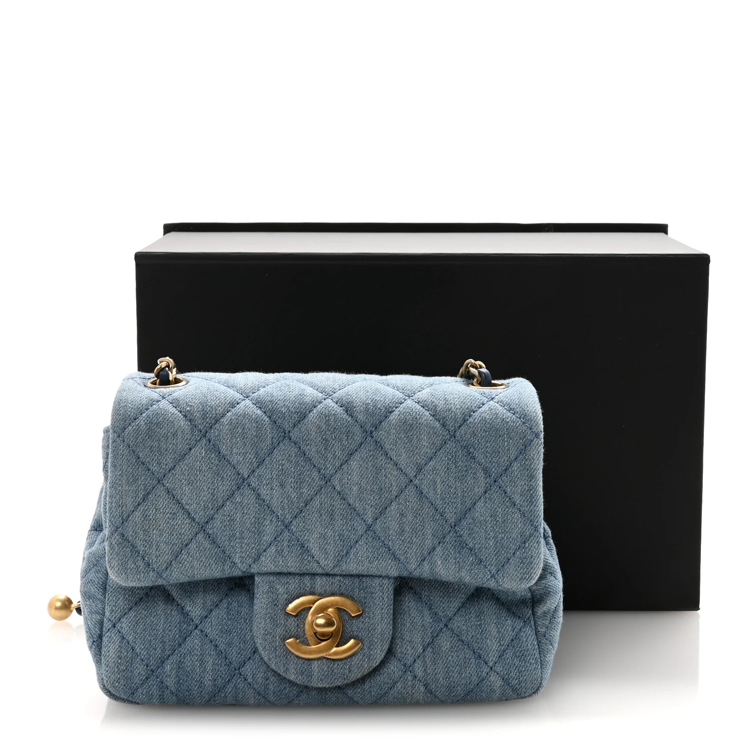 Denim Quilted Mini Pearl Crush Flap Blue - Image 11