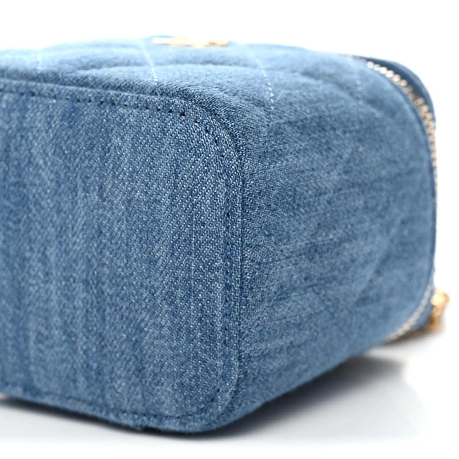 Denim Quilted Mini Pearl Crush Vanity Case With Chain - Image 10