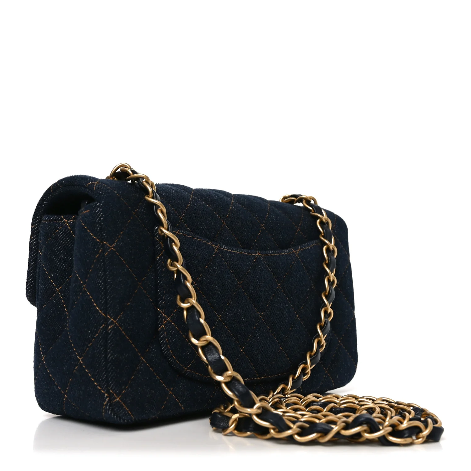 Denim Quilted Mini Rectangular Flap Dark Blue - Image 3