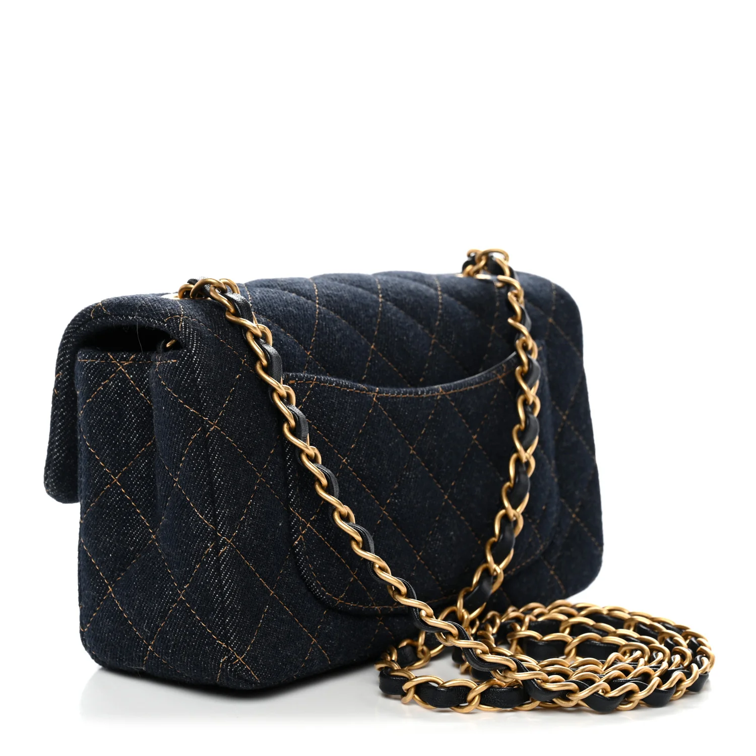 Denim Quilted Mini Rectangular Flap Dark Blue - Image 3