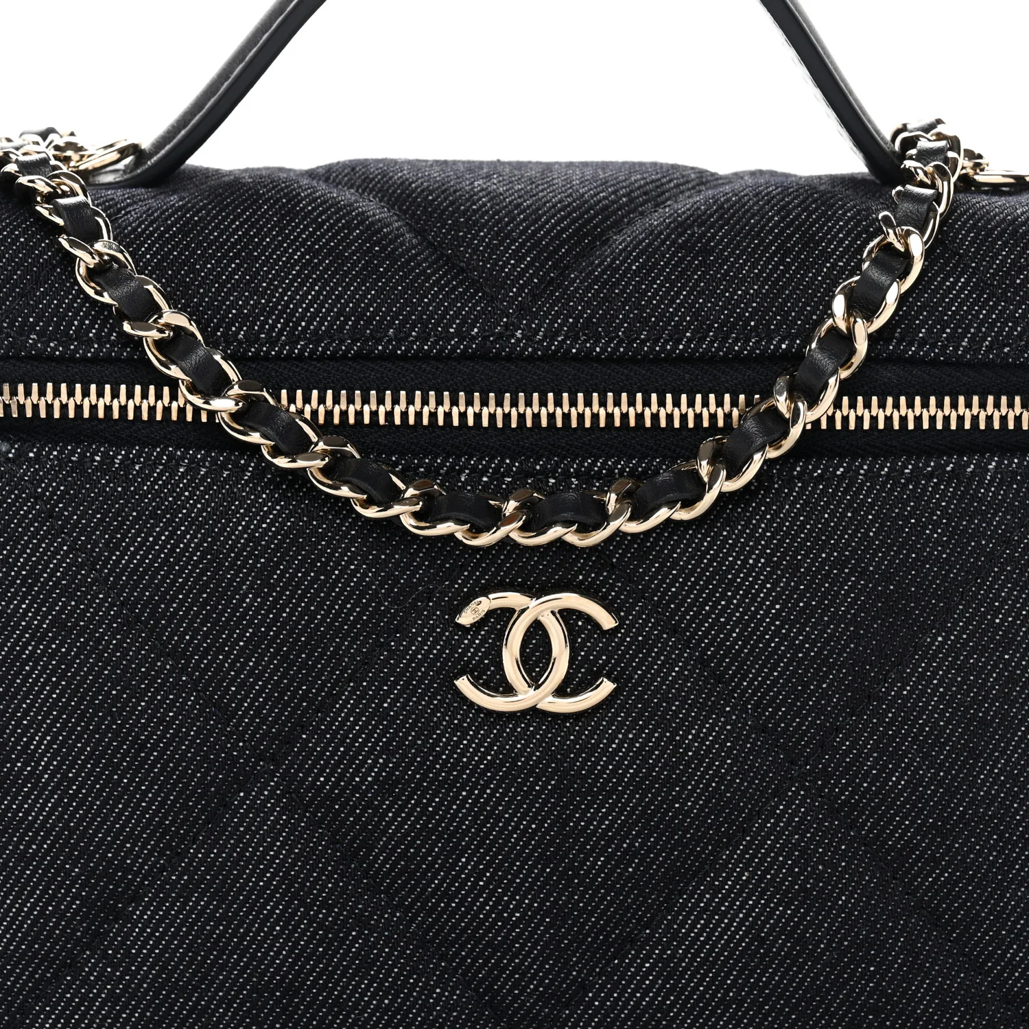 Denim Quilted Top Handle Slim Vanity Case With Chain Dark Blue - Image 8