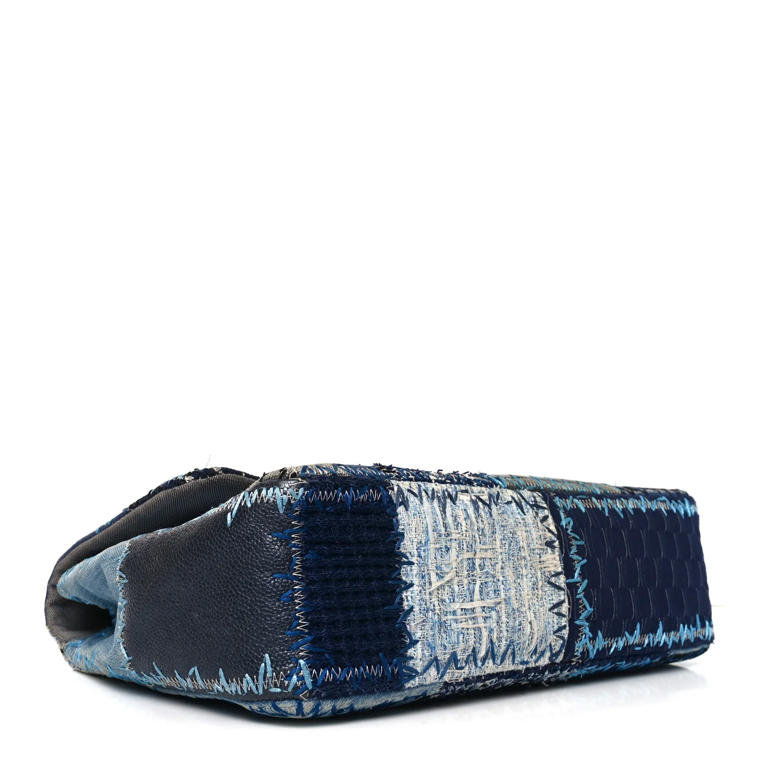Denim Tweed Patchwork Jumbo Single Flap Blue - Image 4