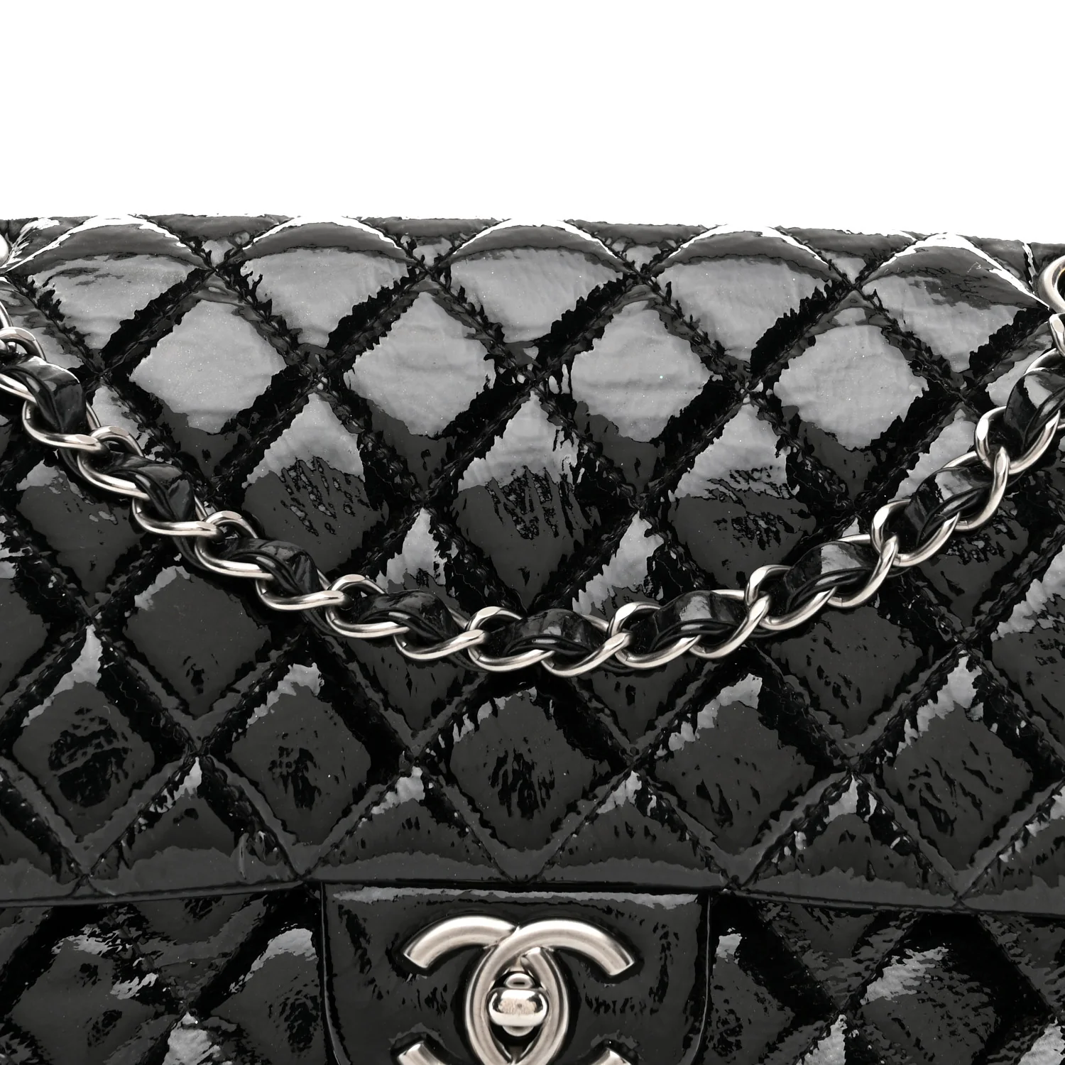 Distressed Patent Quilted Medium Double Flap Black - Image 8