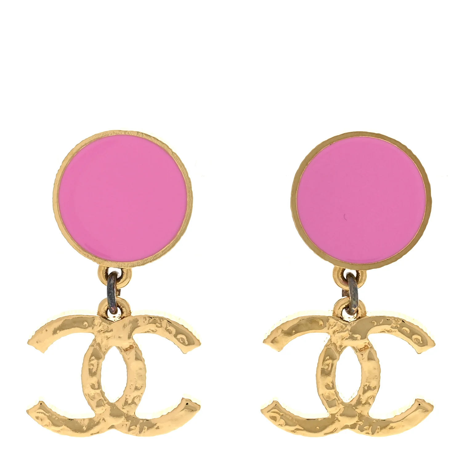 Enamel CC Drop Earrings Gold Pink