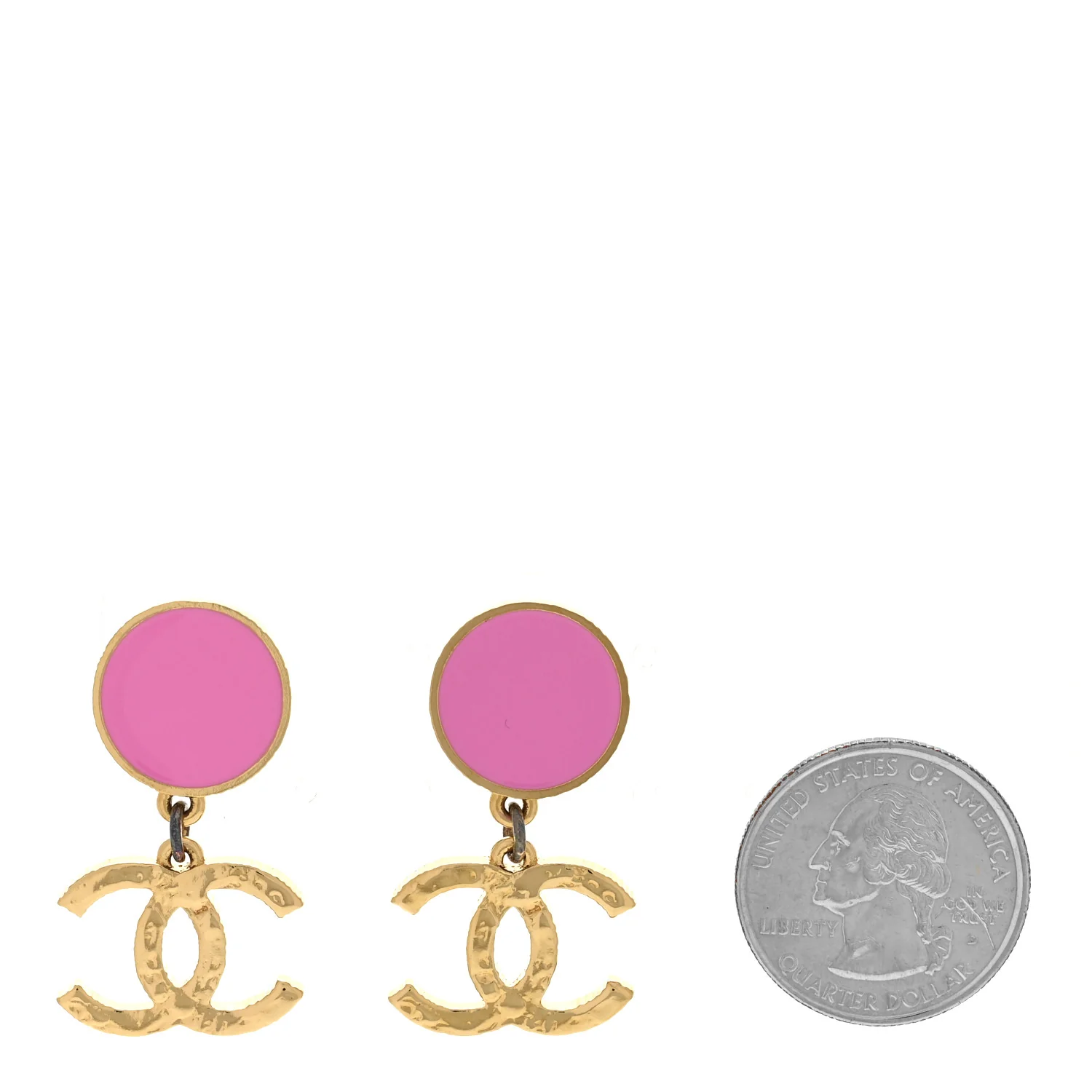 Enamel CC Drop Earrings Gold Pink - Image 2