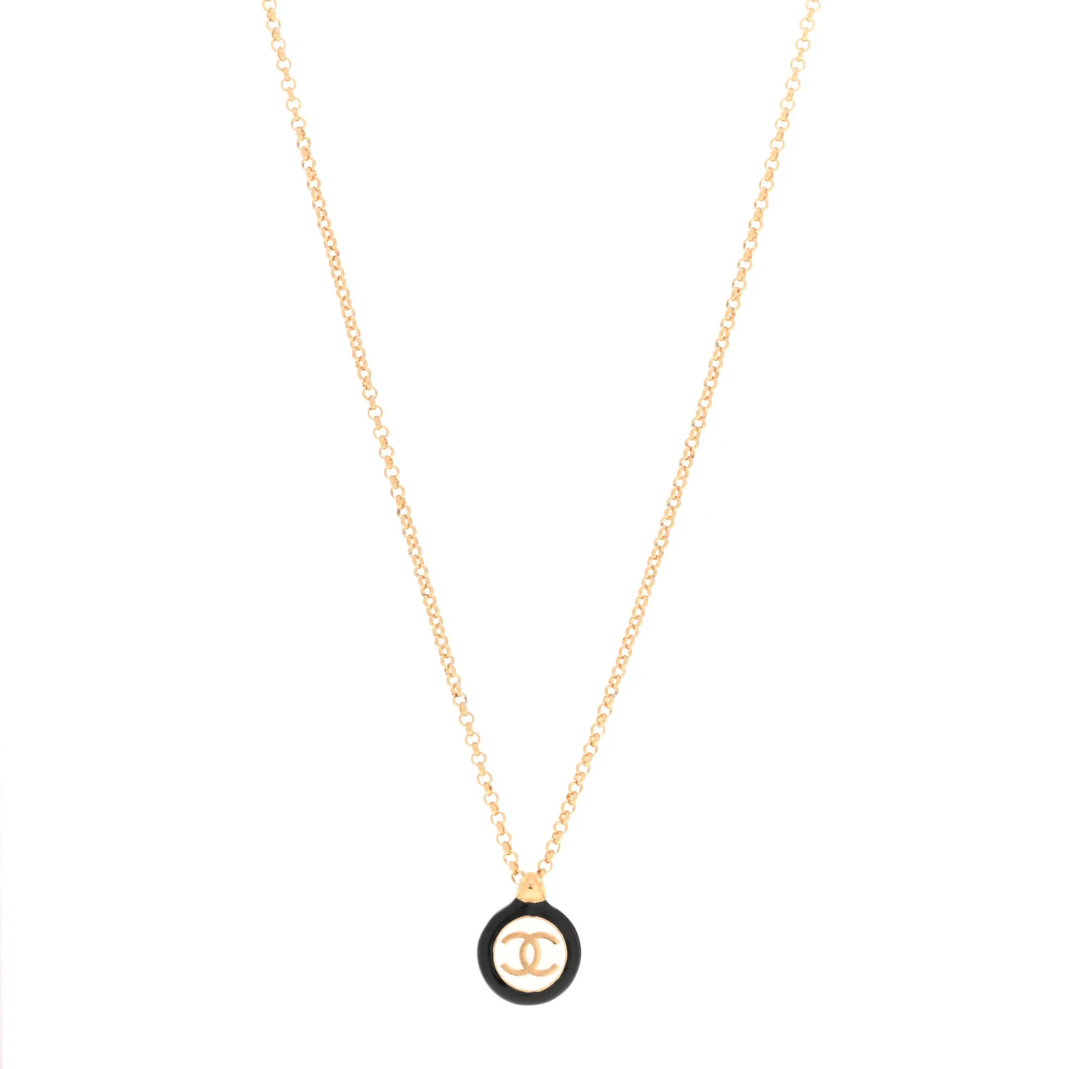 Enamel CC Medallion Chain Necklace Gold Black White
