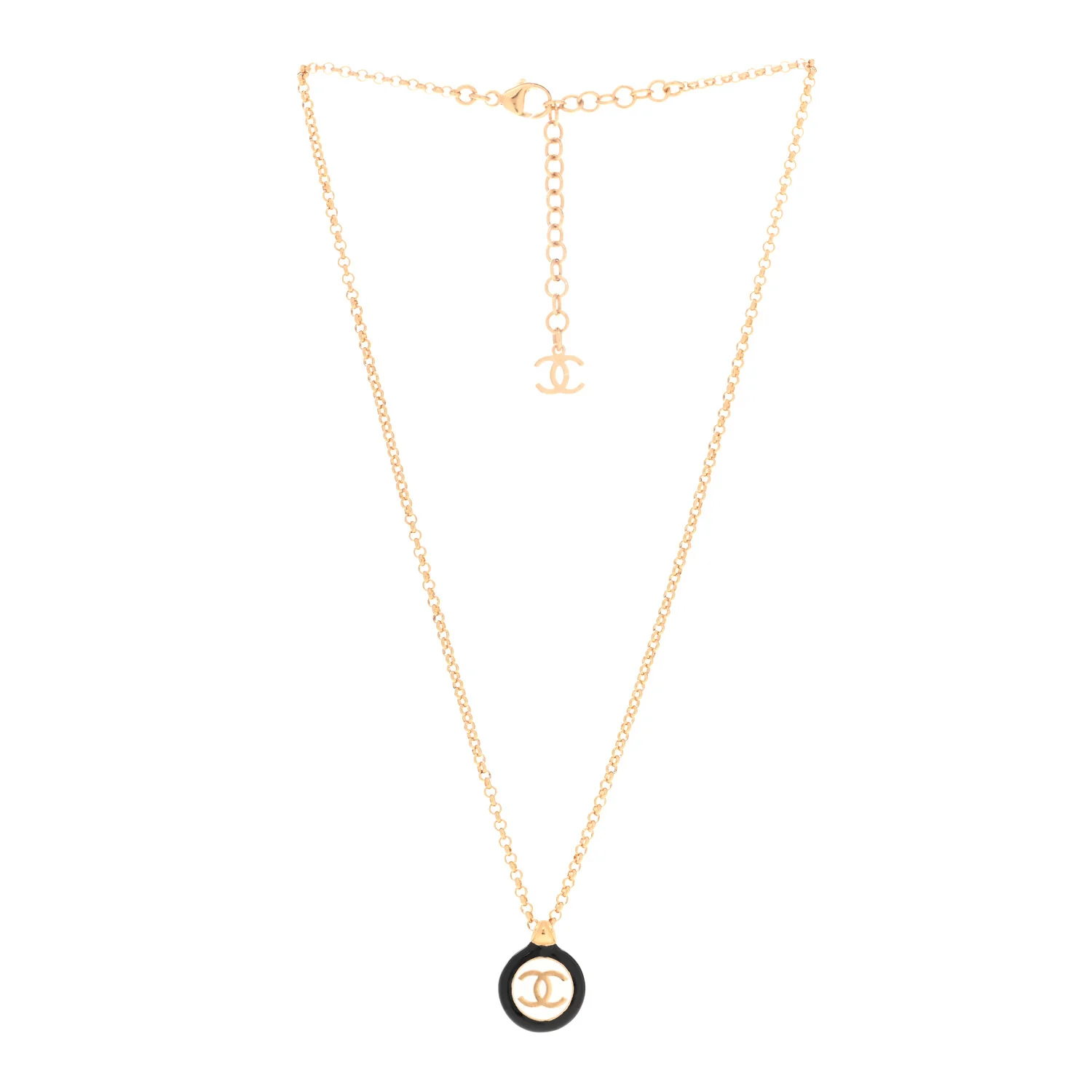 Enamel CC Medallion Chain Necklace Gold Black White - Image 3