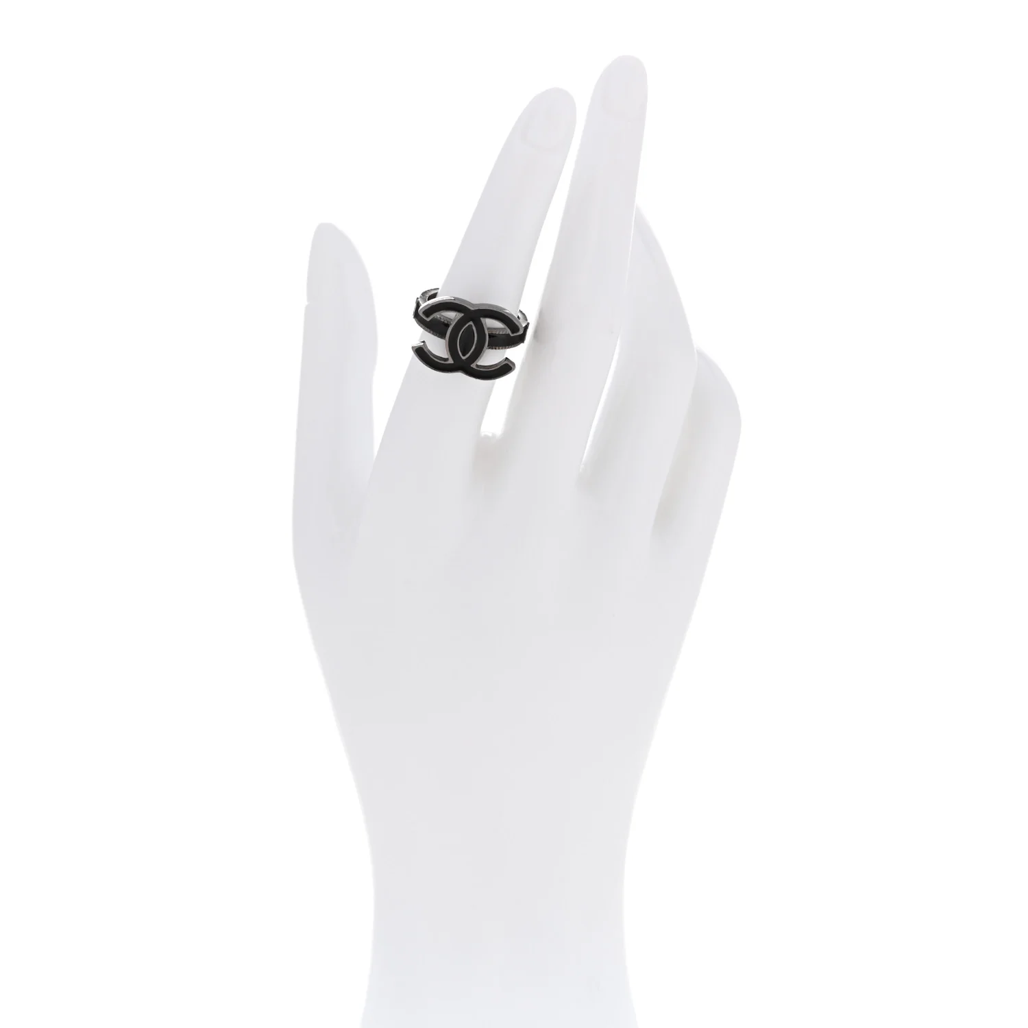 Enamel CC Ring 53 6.5 Black Silver - Image 2