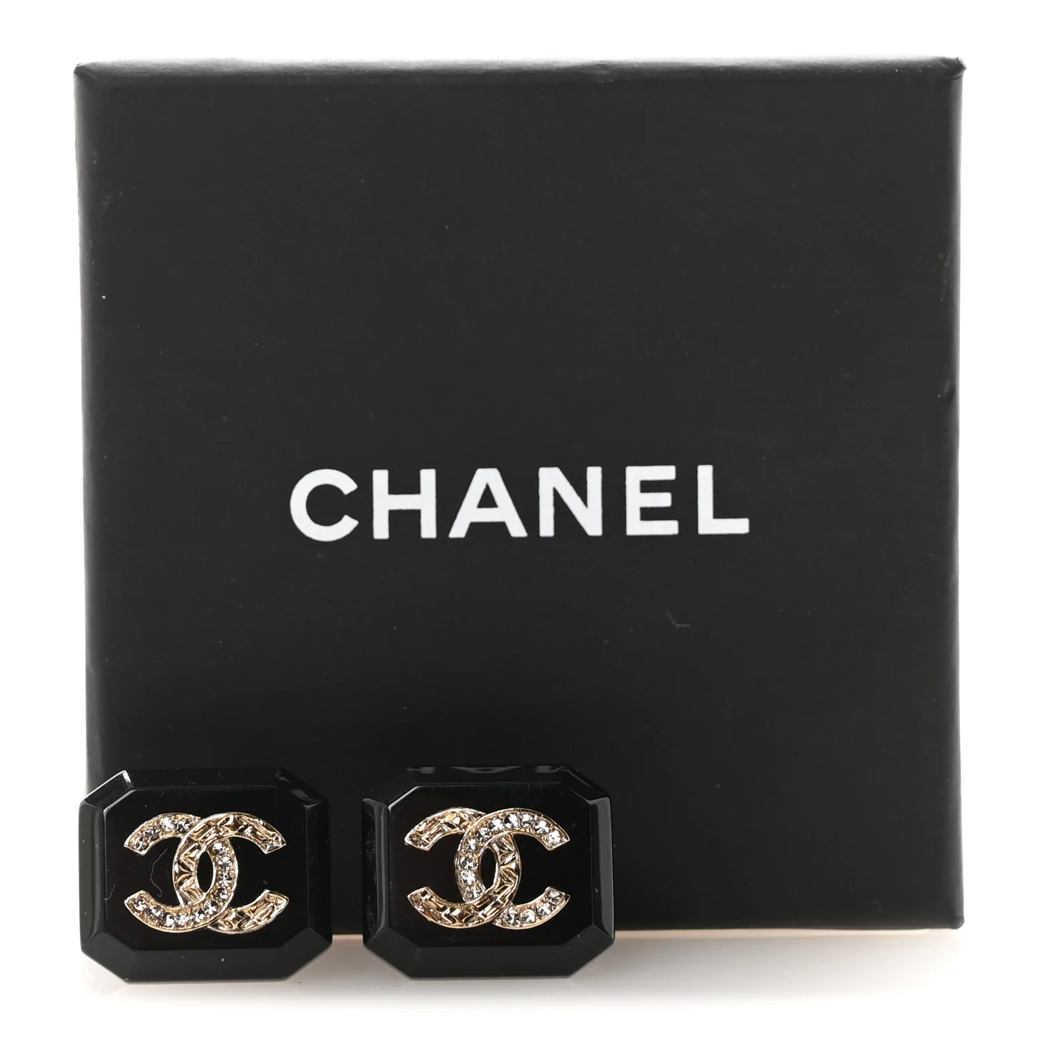 Enamel Strass CC Earrings Black - Image 5