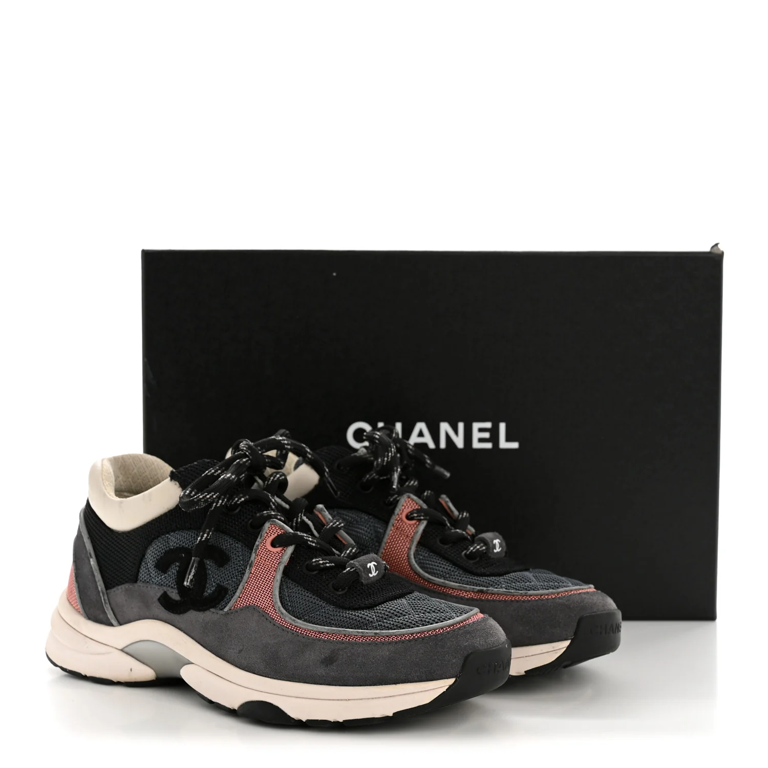 Fabric Calfskin Suede Womens CC Sneakers 36.5 Grey Pink - Image 10