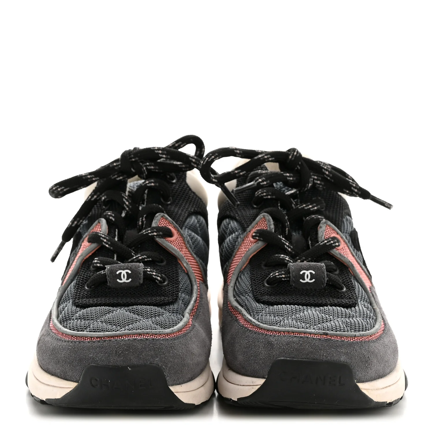 Fabric Calfskin Suede Womens CC Sneakers 36.5 Grey Pink - Image 3