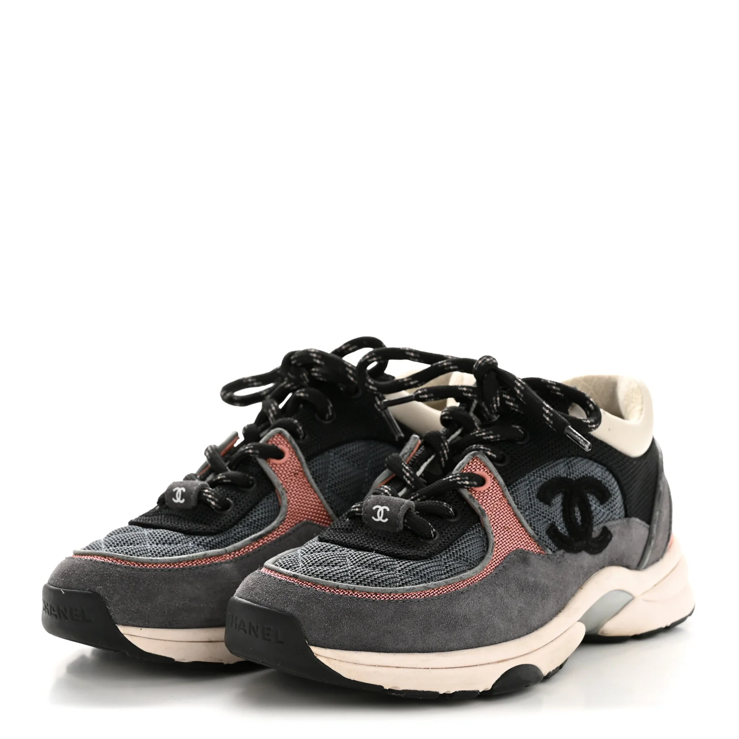 Fabric Calfskin Suede Womens CC Sneakers 36.5 Grey Pink - Image 4