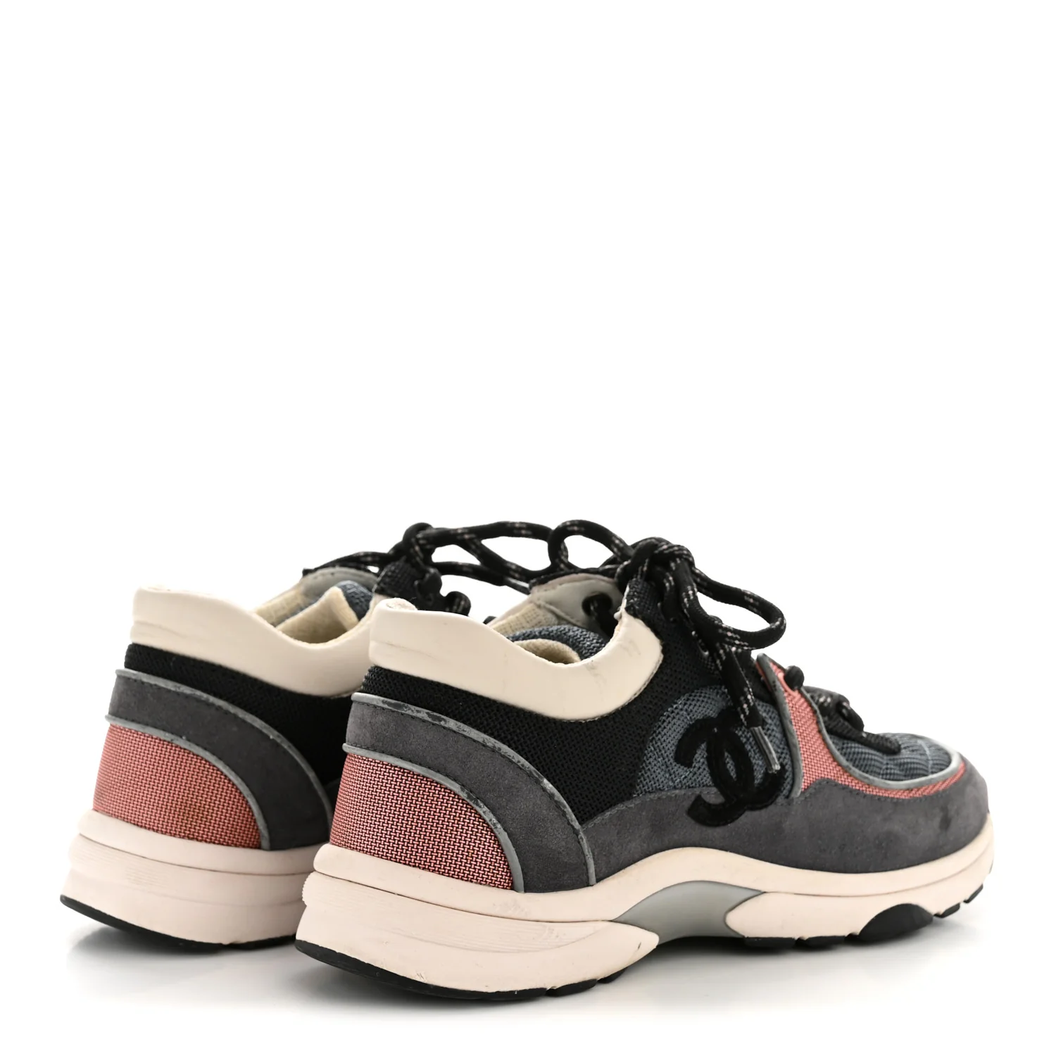 Fabric Calfskin Suede Womens CC Sneakers 36.5 Grey Pink - Image 5