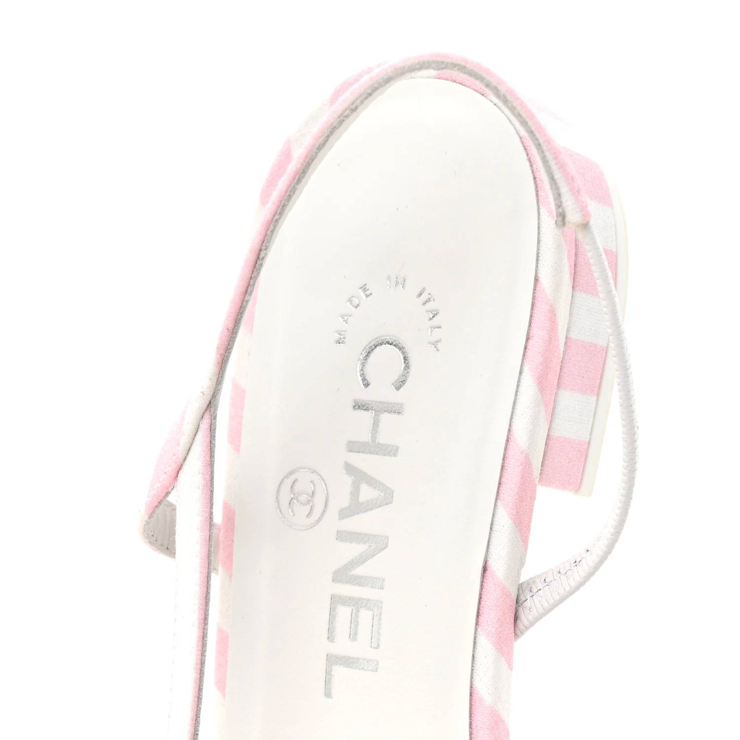 Fabric Grosgrain Cap Toe CC Slingback Flats 38.5 Pink White - Image 7