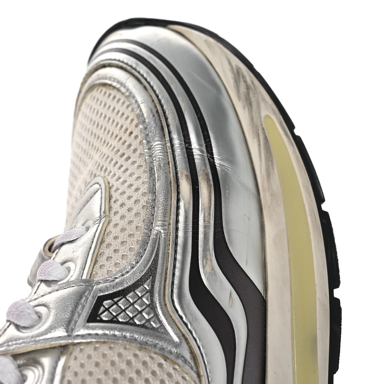 Fabric Laminated Calfskin Stretch CC Sneakers 39.5 White Silver - Image 14