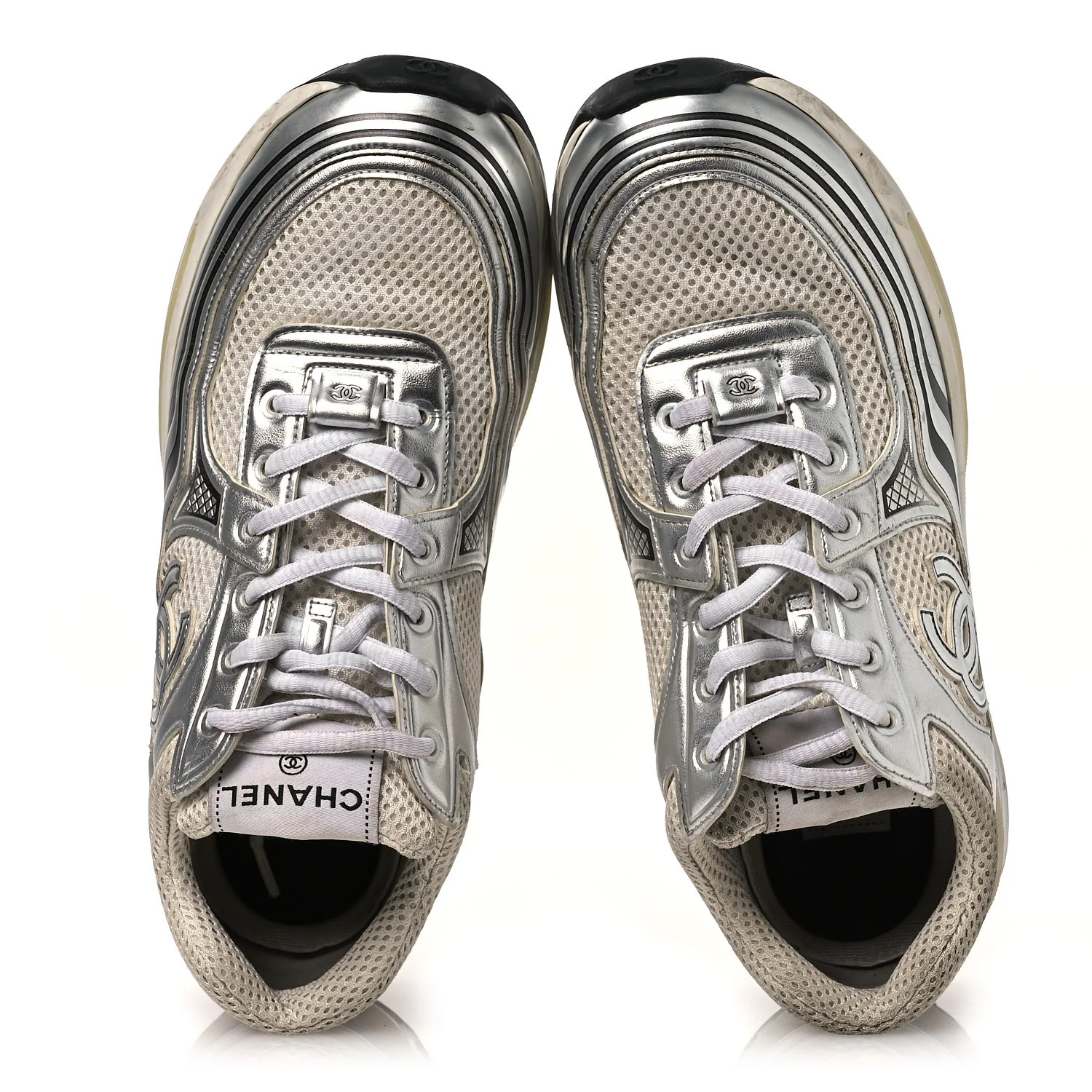 Fabric Laminated Calfskin Stretch CC Sneakers 39.5 White Silver - Image 2