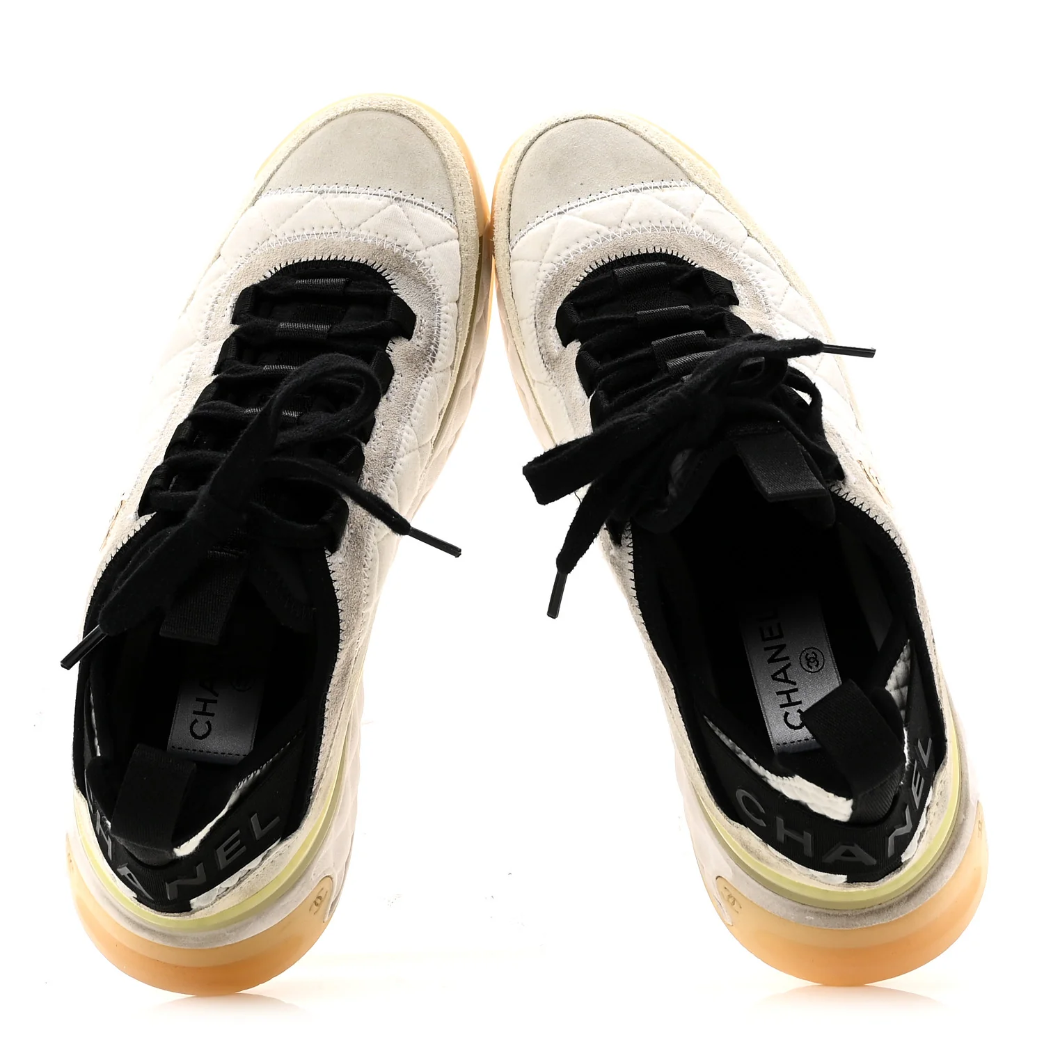 Fabric Suede Calfskin CC Sneakers 38.5 Ivory Black - Image 2