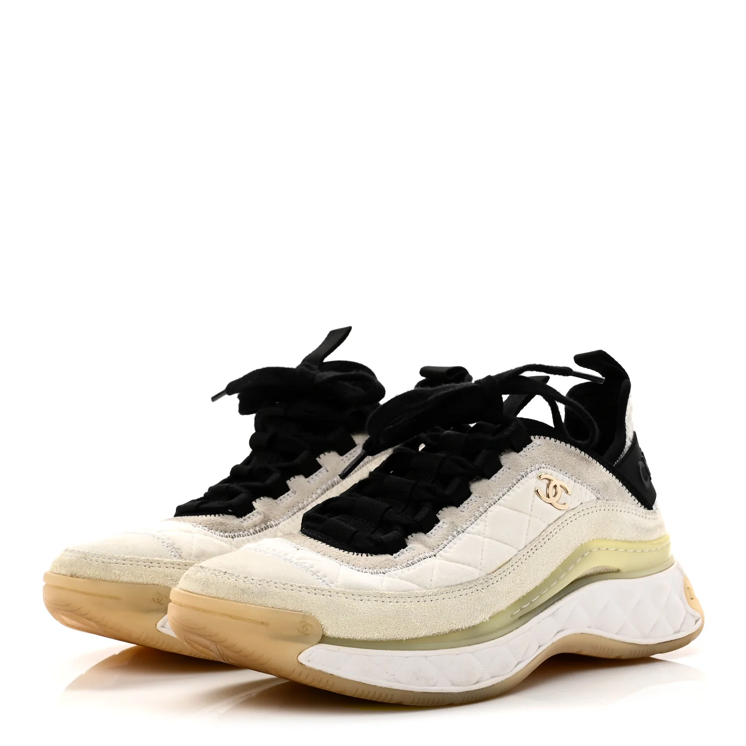 Fabric Suede Calfskin CC Sneakers 38.5 Ivory Black - Image 4