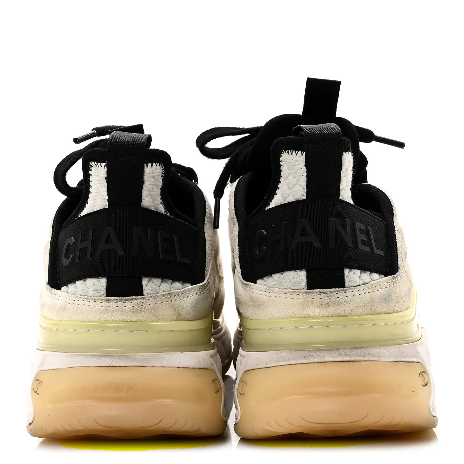 Fabric Suede Calfskin CC Sneakers 38.5 Ivory Black - Image 6