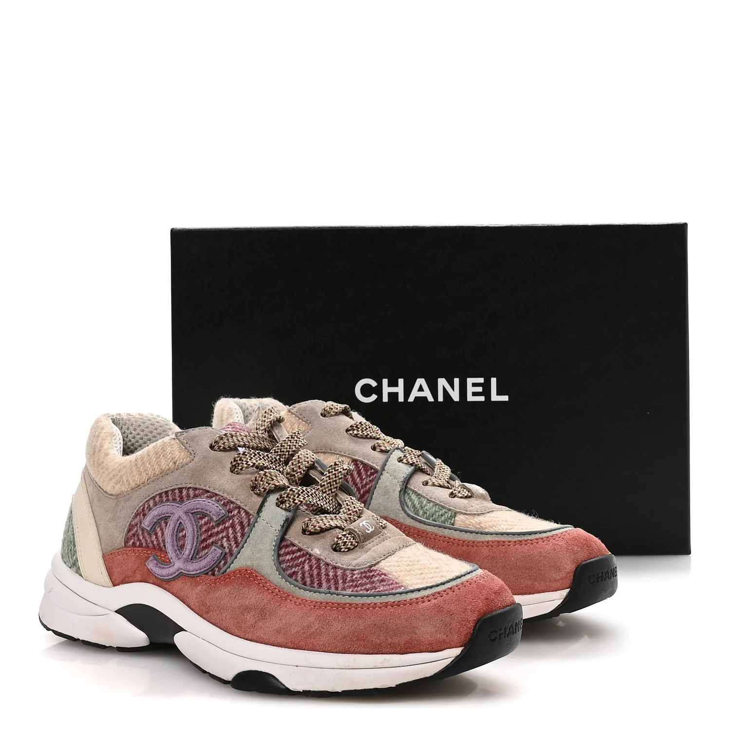 Fabric Suede Calfskin CC Sneakers 39 Pink Beige Multicolor - Image 8