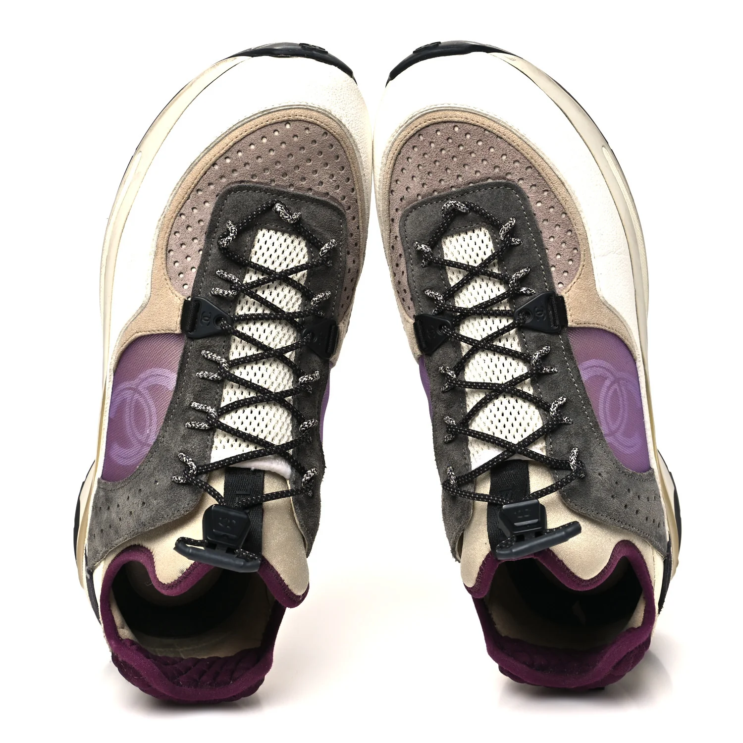 Fabric Suede Calfskin Mesh Womens CC Sneakers 42 White Grey Purple - Image 2
