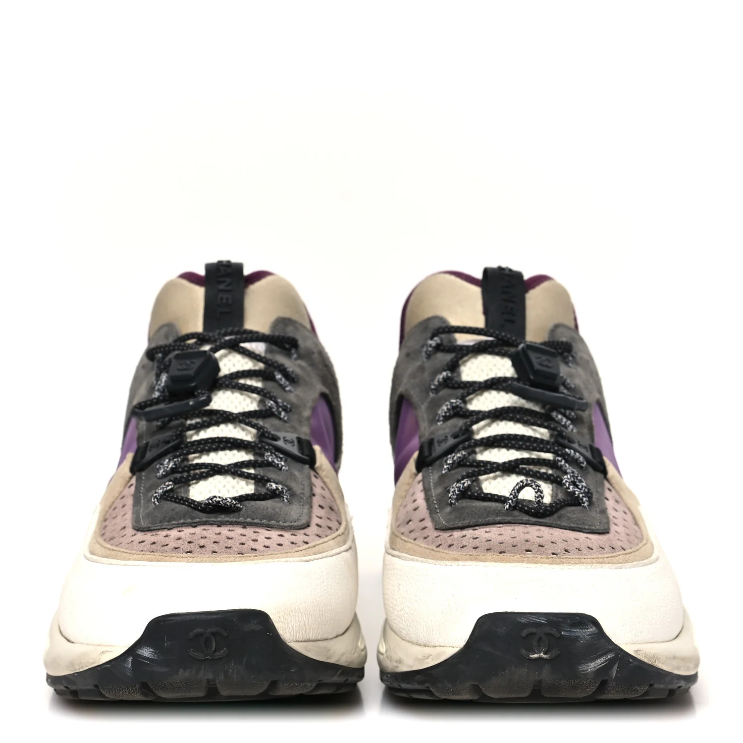 Fabric Suede Calfskin Mesh Womens CC Sneakers 42 White Grey Purple - Image 3