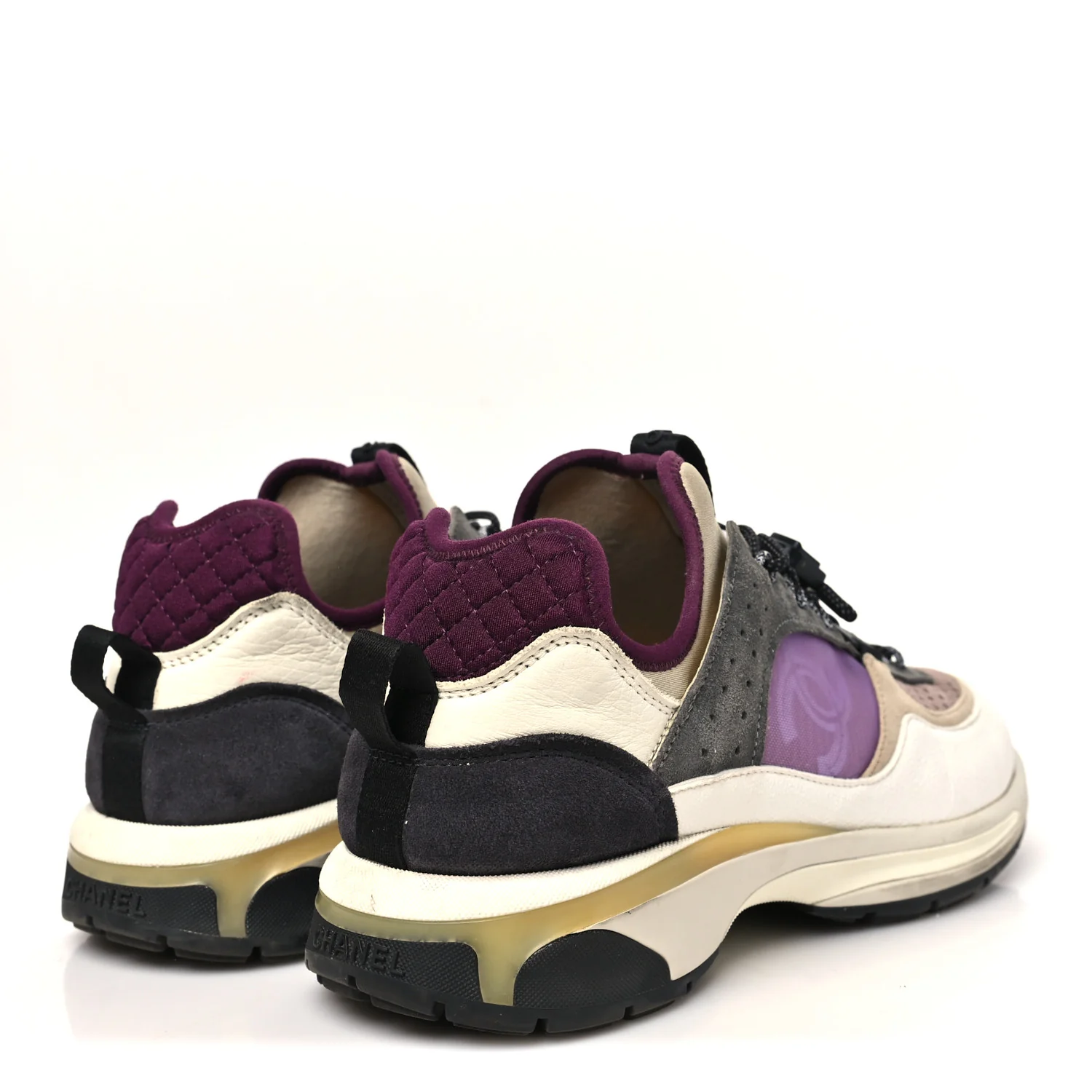 Fabric Suede Calfskin Mesh Womens CC Sneakers 42 White Grey Purple - Image 5