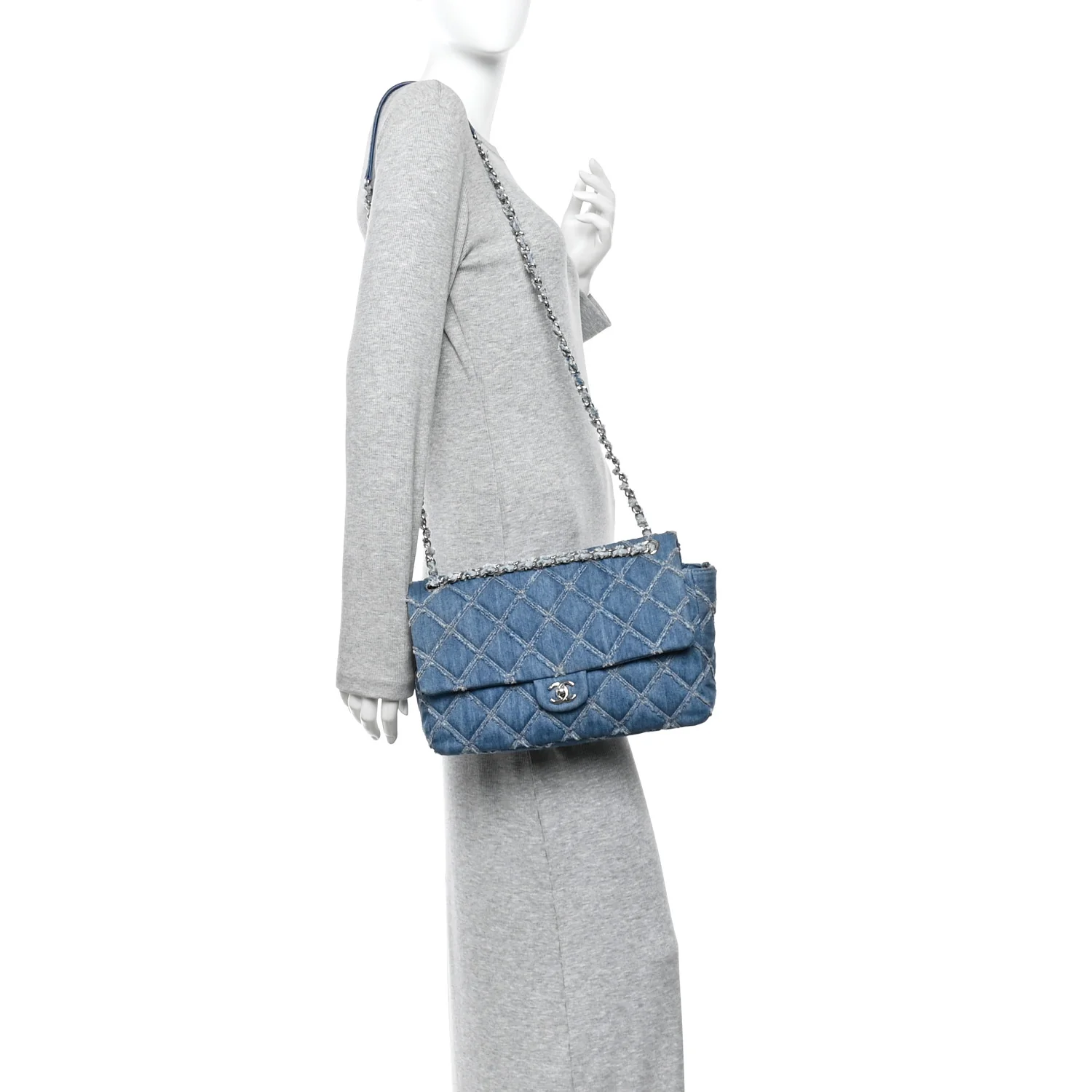 Frayed Denim Quilted Large Blue Chip Flap Blue - Image 2