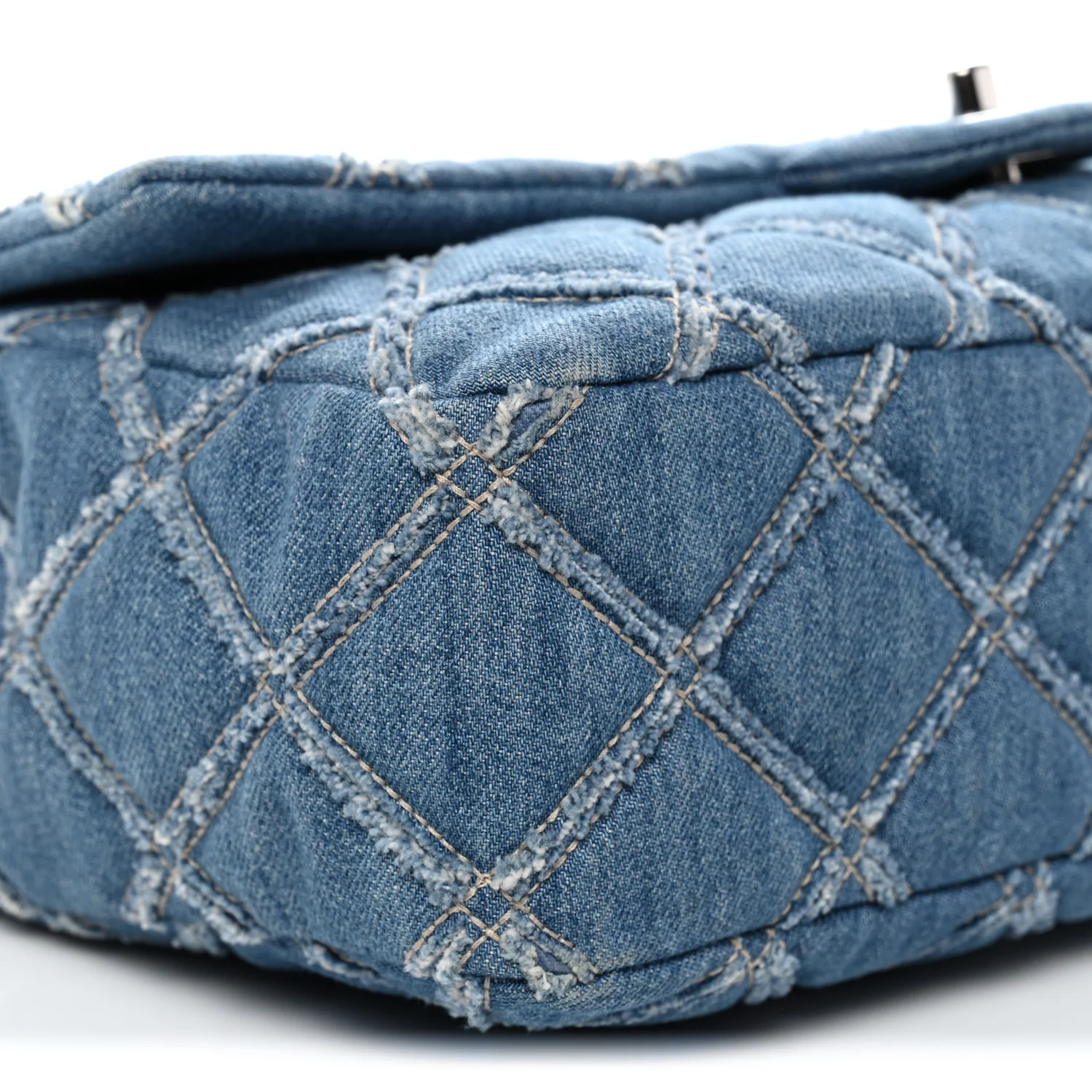 Frayed Denim Quilted Large Blue Chip Flap Blue - Image 9