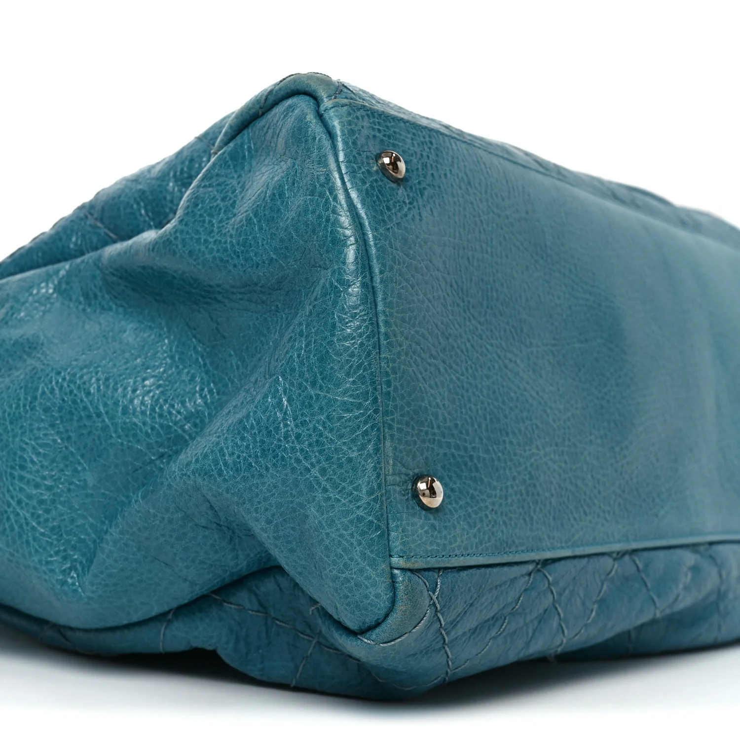Glazed Calfskin Large On The Road Large Frame Tote Blue - Image 9