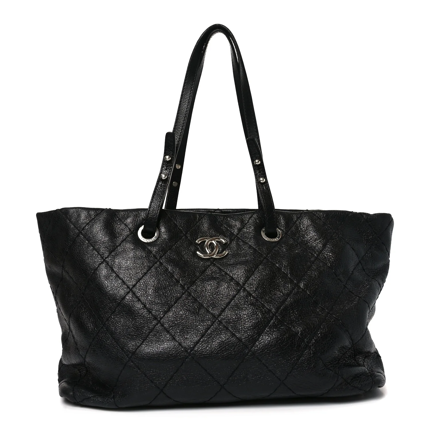Glazed Calfskin Large On The Road Tote Black