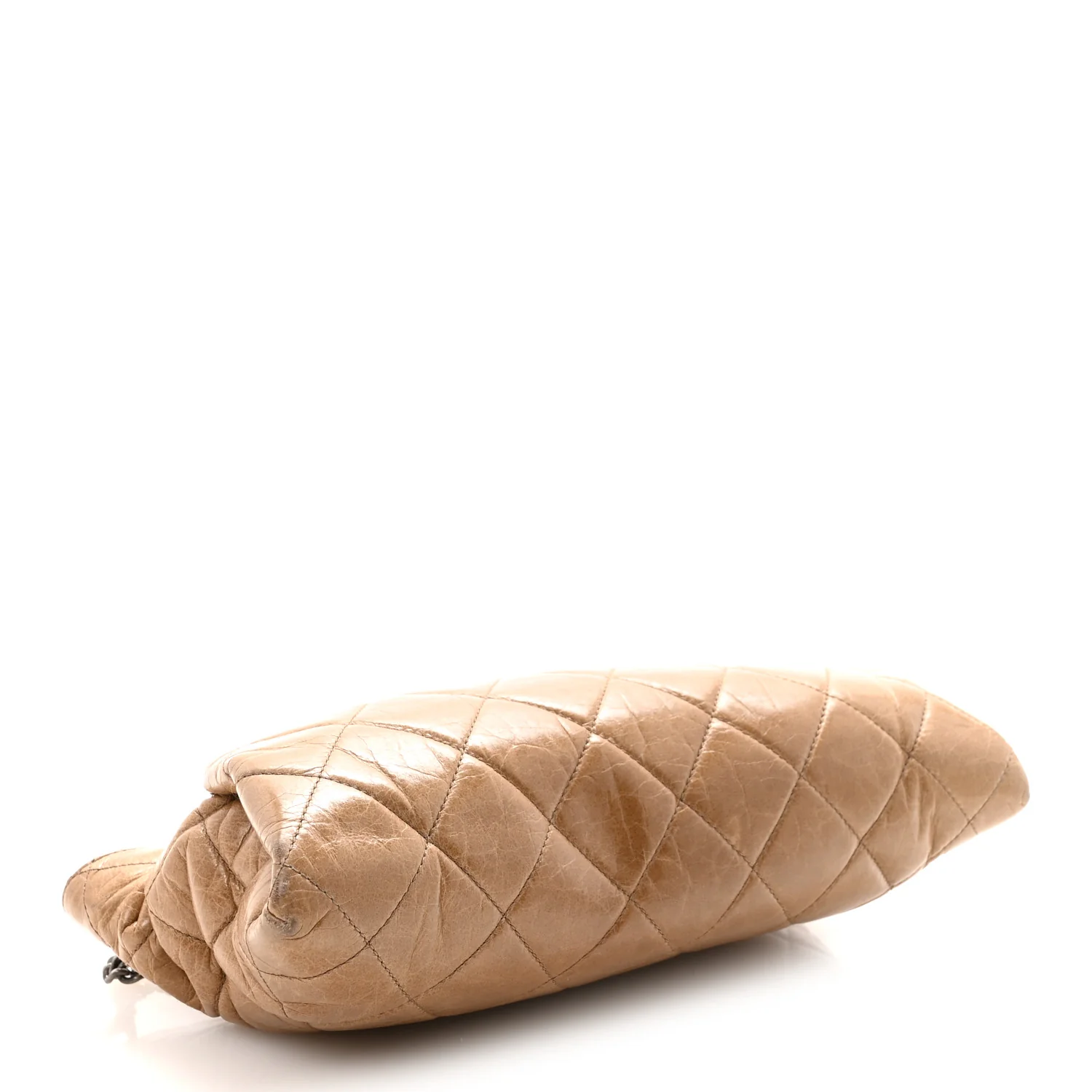 Glazed Calfskin Quilted Coco Pleats Chain Clutch Brown - Image 4