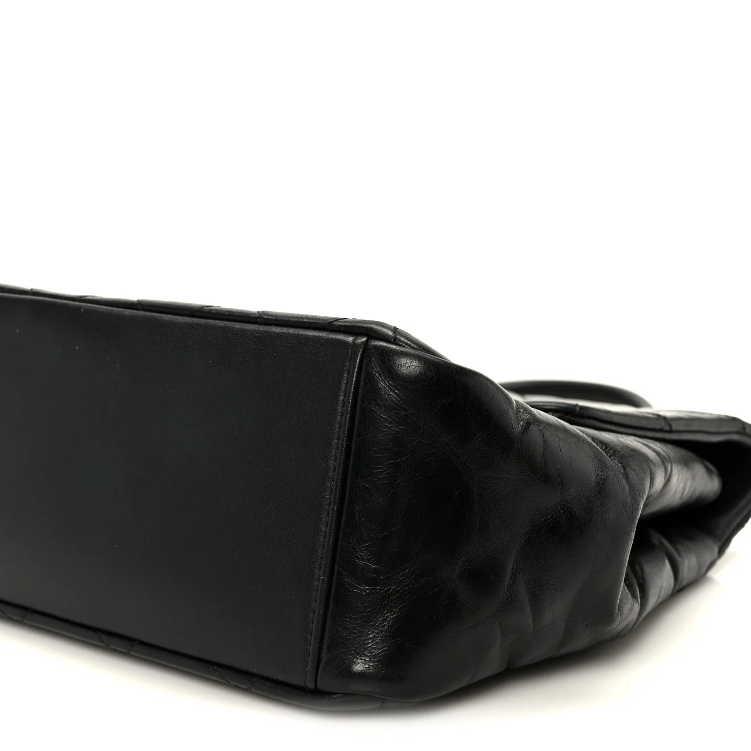 Glazed Calfskin Quilted Large Gold Bar Top Handle Flap Black - Image 11