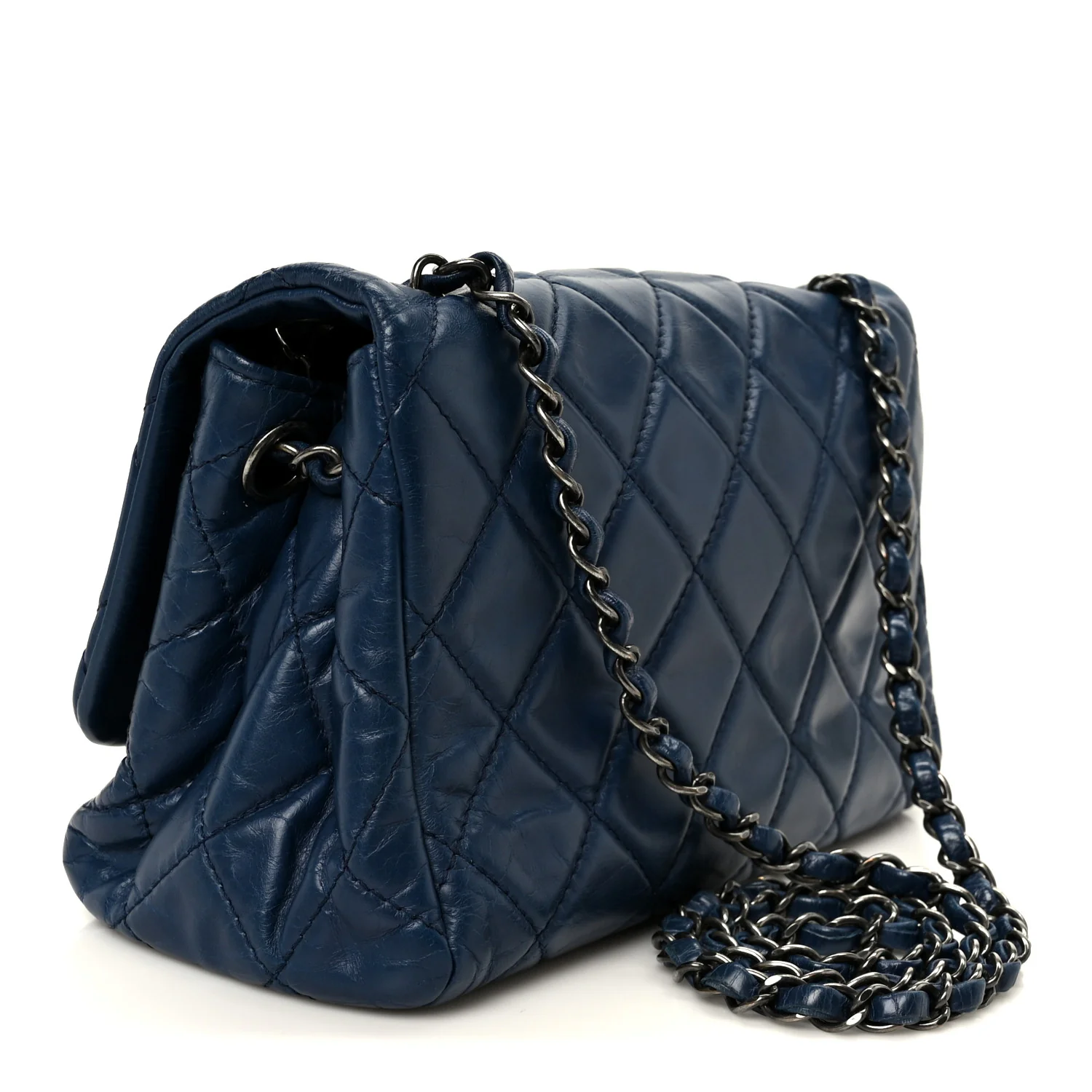 Glazed Calfskin Quilted Medium Coco Soft Flap Navy - Image 3